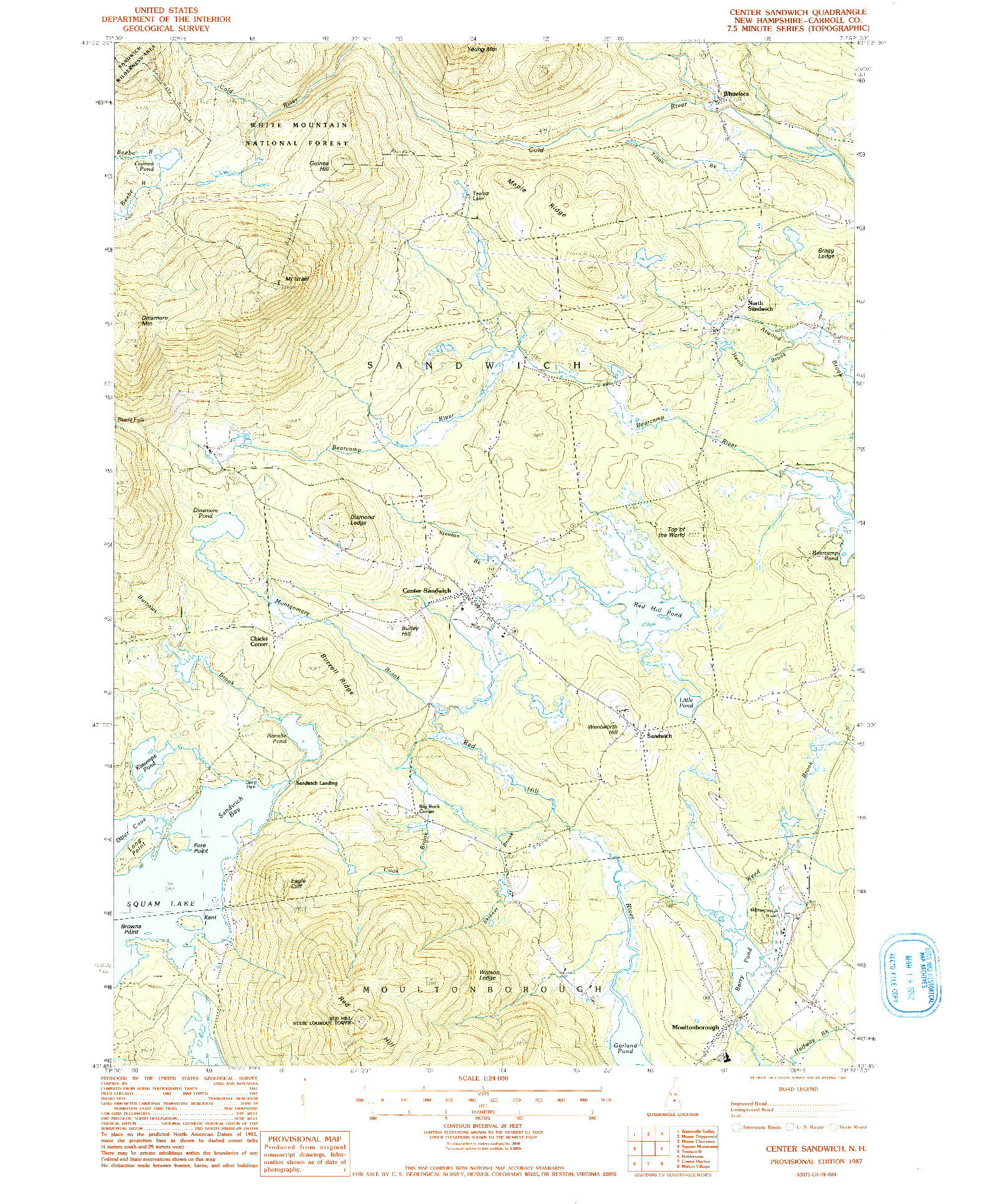 USGS 1:24000-SCALE QUADRANGLE FOR CENTER SANDWICH, NH 1987