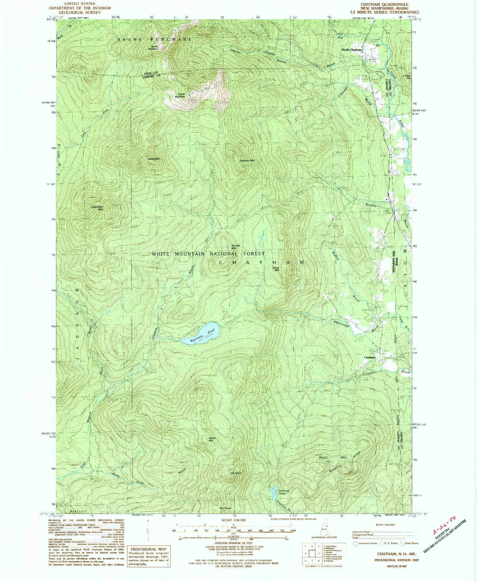 USGS 1:24000-SCALE QUADRANGLE FOR CHATHAM, NH 1987
