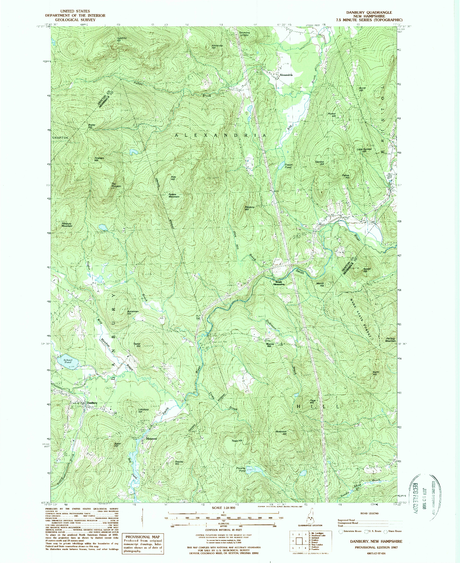 USGS 1:24000-SCALE QUADRANGLE FOR DANBURY, NH 1987