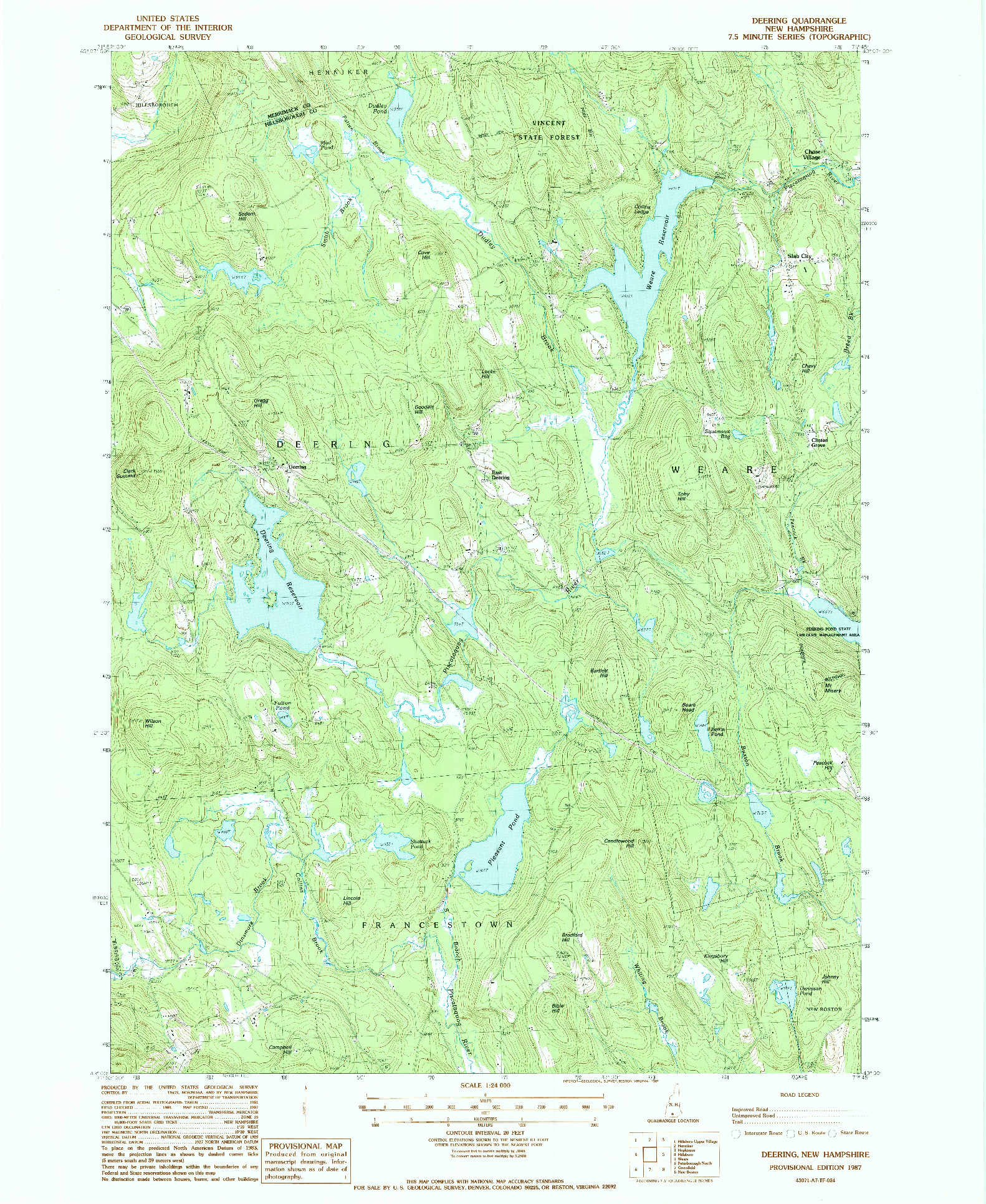 USGS 1:24000-SCALE QUADRANGLE FOR DEERING, NH 1987