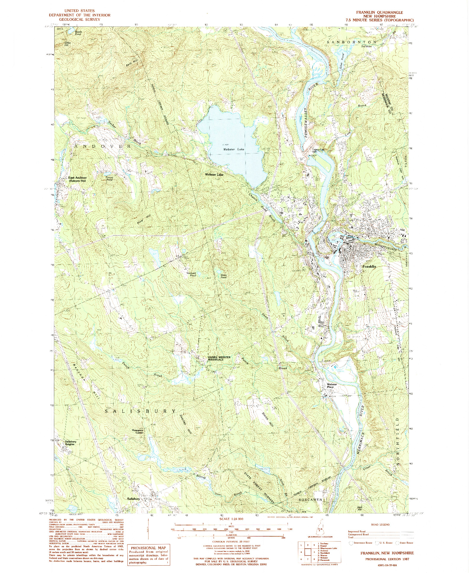 USGS 1:24000-SCALE QUADRANGLE FOR FRANKLIN, NH 1987