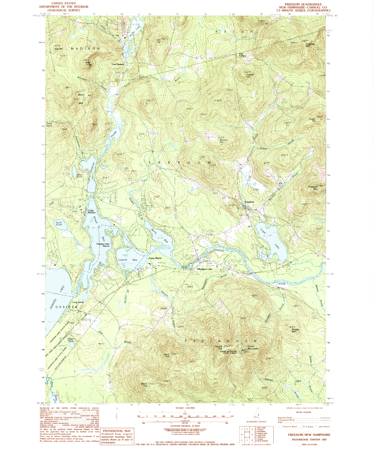 USGS 1:24000-SCALE QUADRANGLE FOR FREEDOM, NH 1987