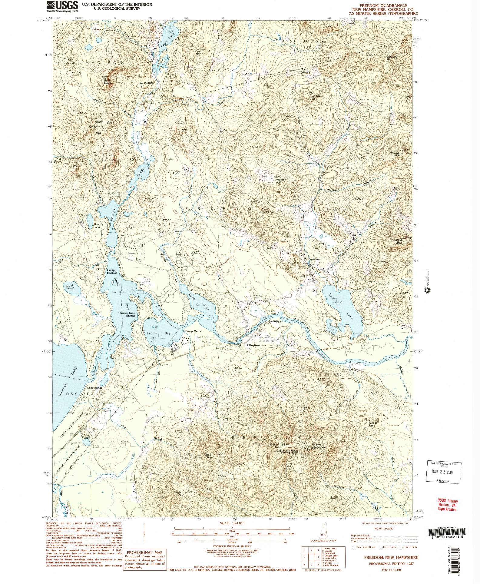 USGS 1:24000-SCALE QUADRANGLE FOR FREEDOM, NH 1987