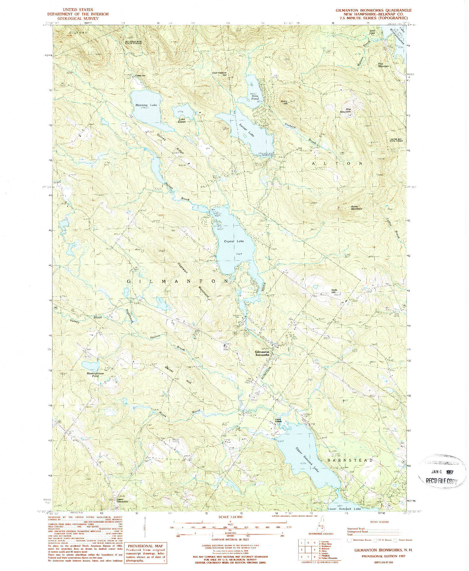 USGS 1:24000-SCALE QUADRANGLE FOR GILMANTON IRONWORKS, NH 1987
