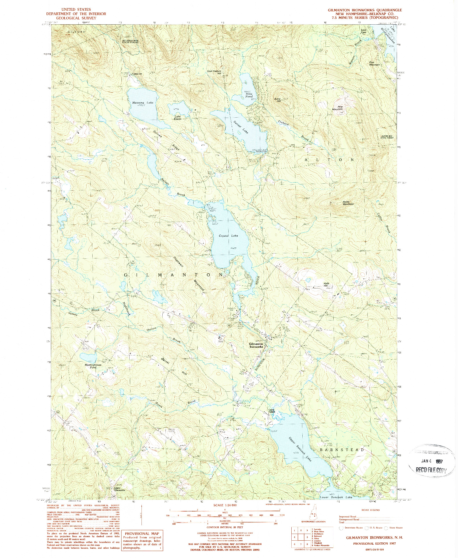 USGS 1:24000-SCALE QUADRANGLE FOR GILMANTON IRONWORKS, NH 1987