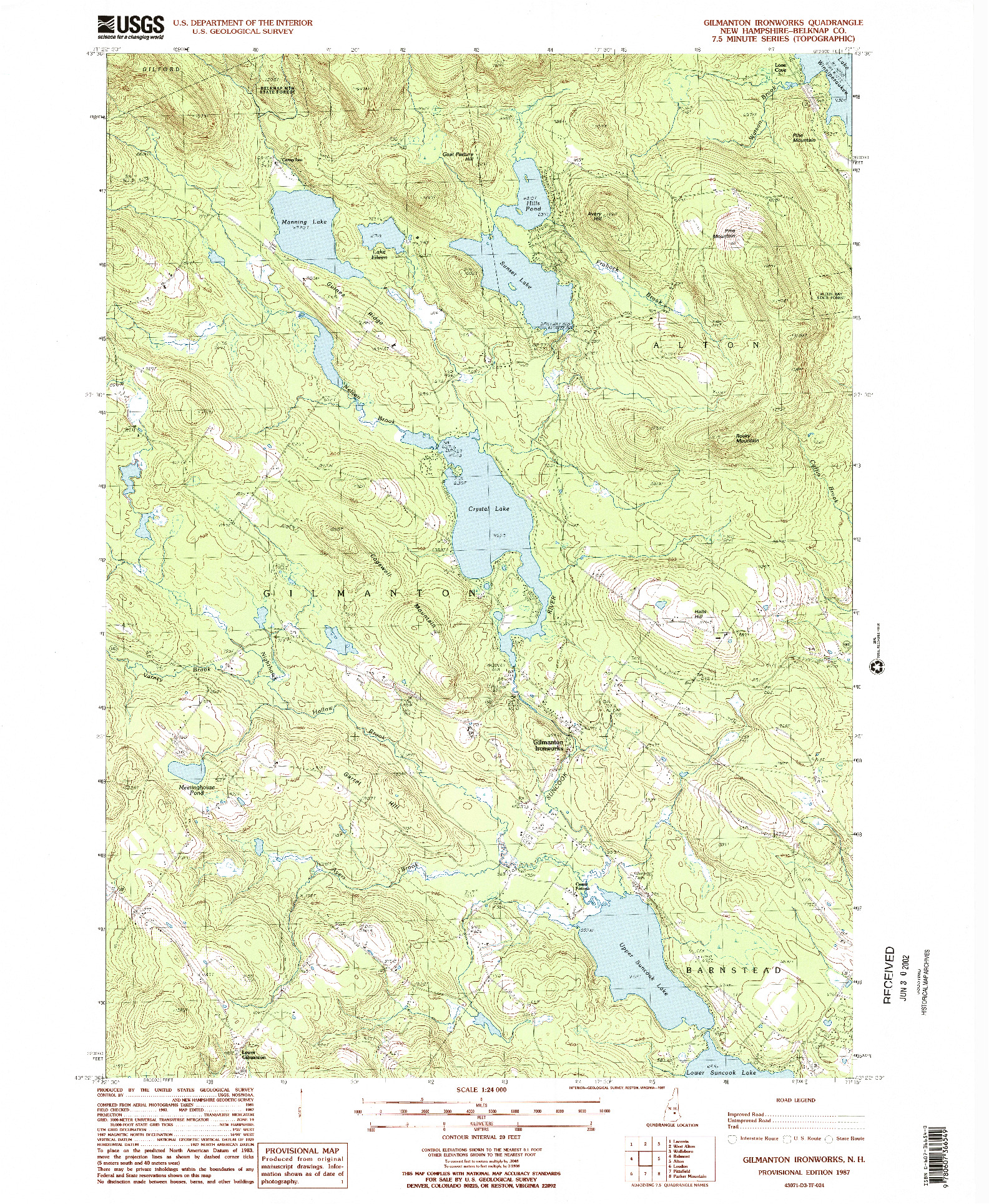 USGS 1:24000-SCALE QUADRANGLE FOR GILMANTON IRONWORKS, NH 1987