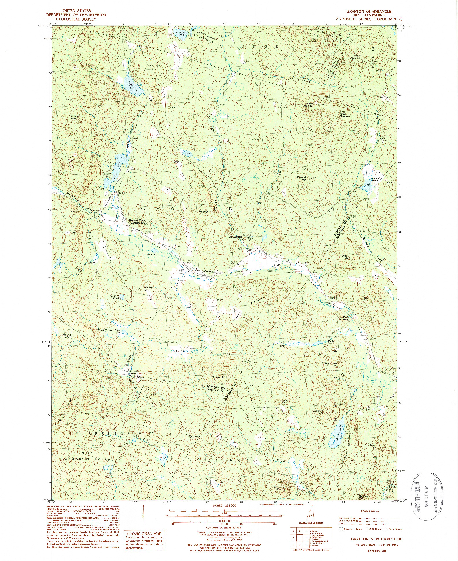 USGS 1:24000-SCALE QUADRANGLE FOR GRAFTON, NH 1987
