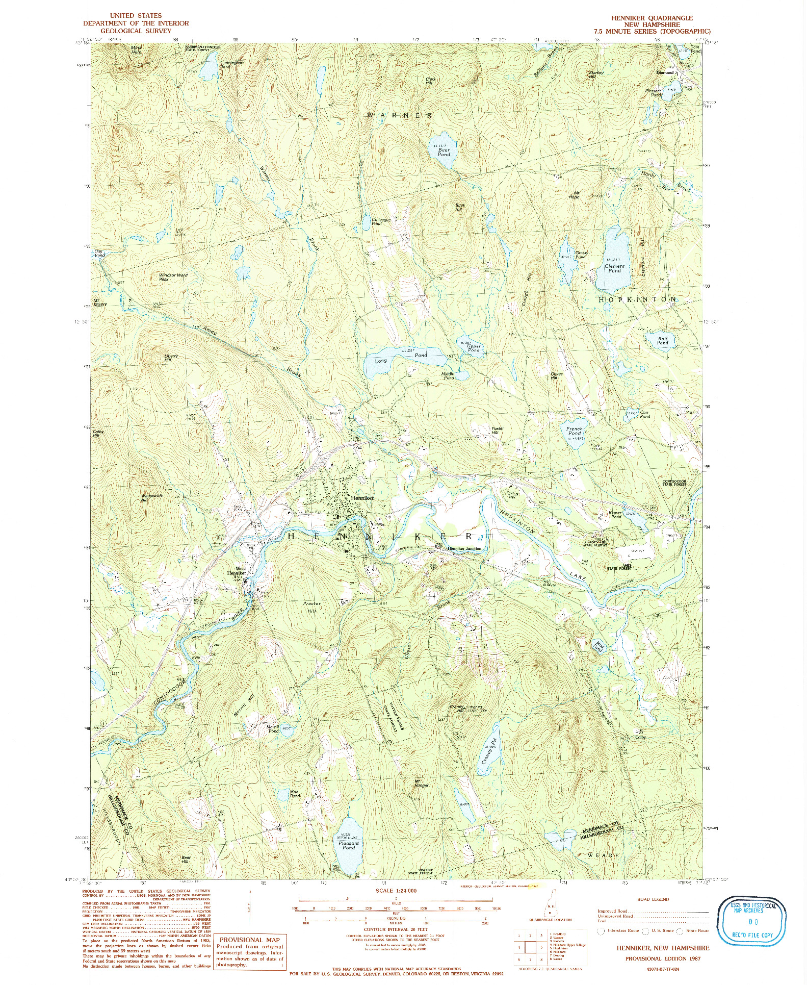 USGS 1:24000-SCALE QUADRANGLE FOR HENNIKER, NH 1987