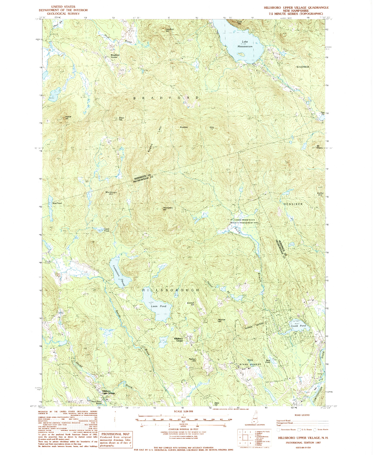 USGS 1:24000-SCALE QUADRANGLE FOR HILLSBORO UPPER VILLAGE, NH 1987