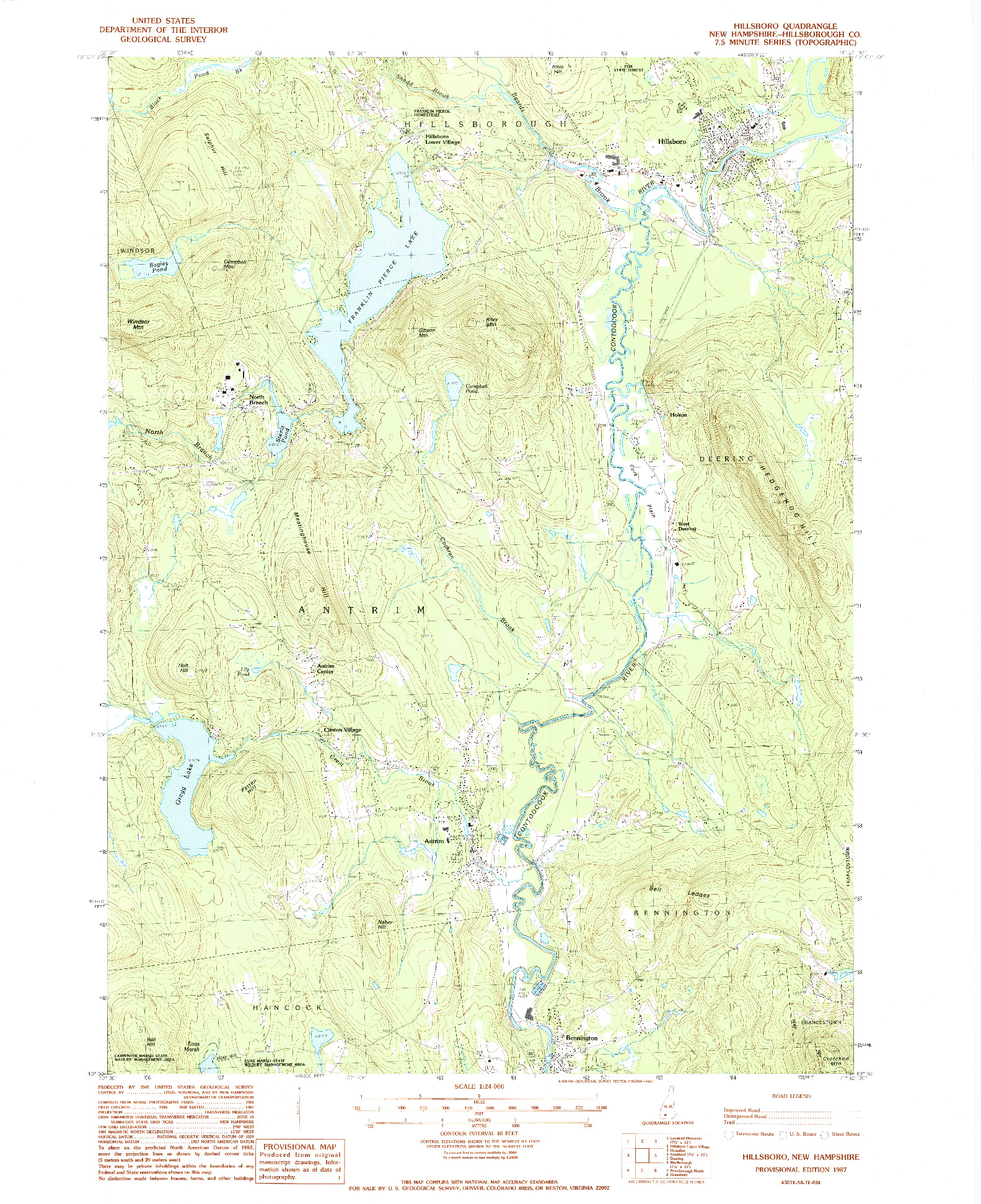 USGS 1:24000-SCALE QUADRANGLE FOR HILLSBORO, NH 1987