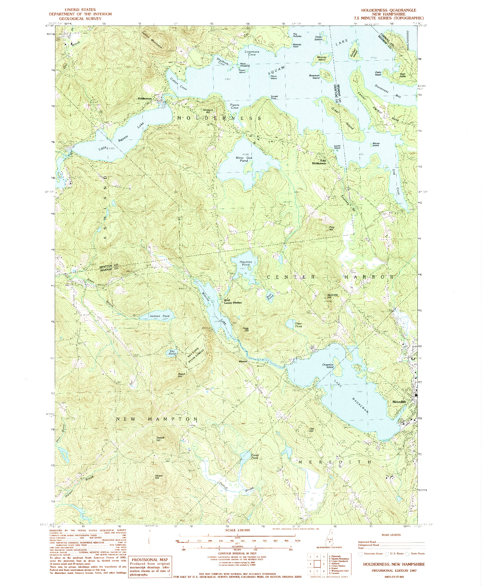 USGS 1:24000-SCALE QUADRANGLE FOR HOLDERNESS, NH 1987