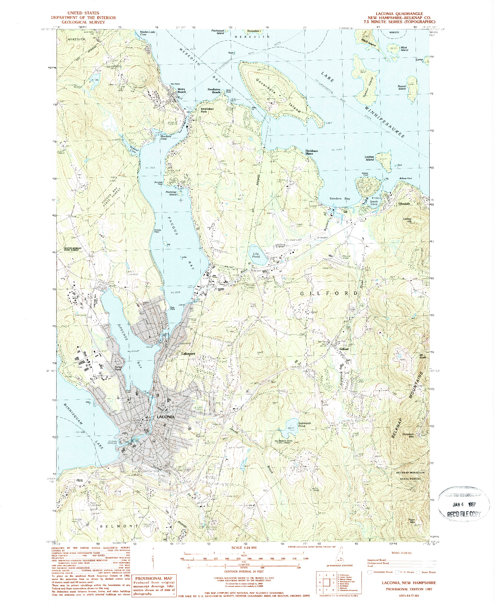 USGS 1:24000-SCALE QUADRANGLE FOR LACONIA, NH 1987