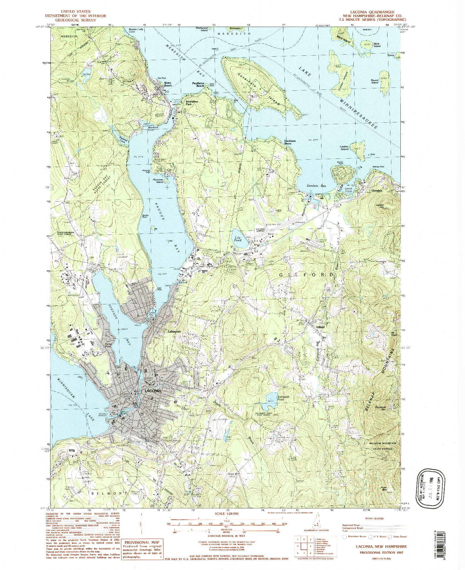 USGS 1:24000-SCALE QUADRANGLE FOR LACONIA, NH 1987