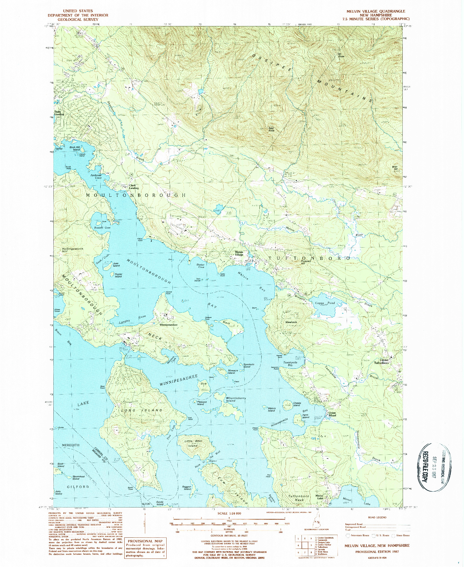 USGS 1:24000-SCALE QUADRANGLE FOR MELVIN VILLAGE, NH 1987