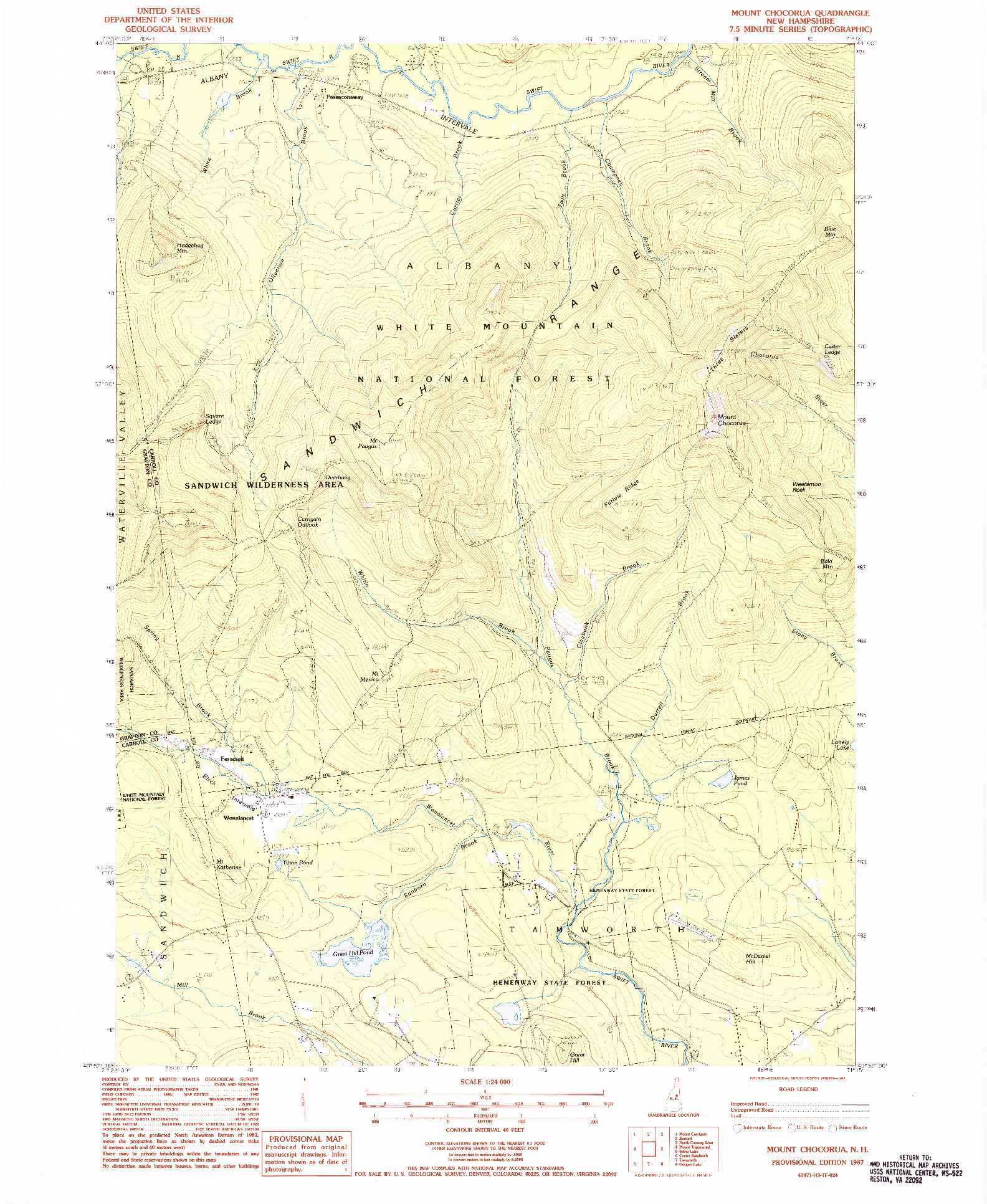 USGS 1:24000-SCALE QUADRANGLE FOR MOUNT CHOCORUA, NH 1987