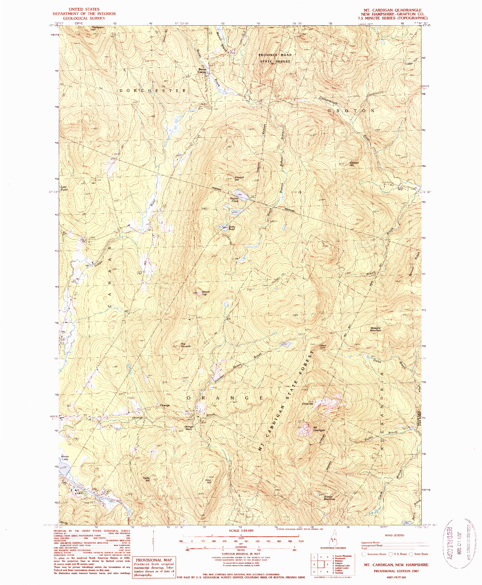 USGS 1:24000-SCALE QUADRANGLE FOR MT. CARDIGAN, NH 1987