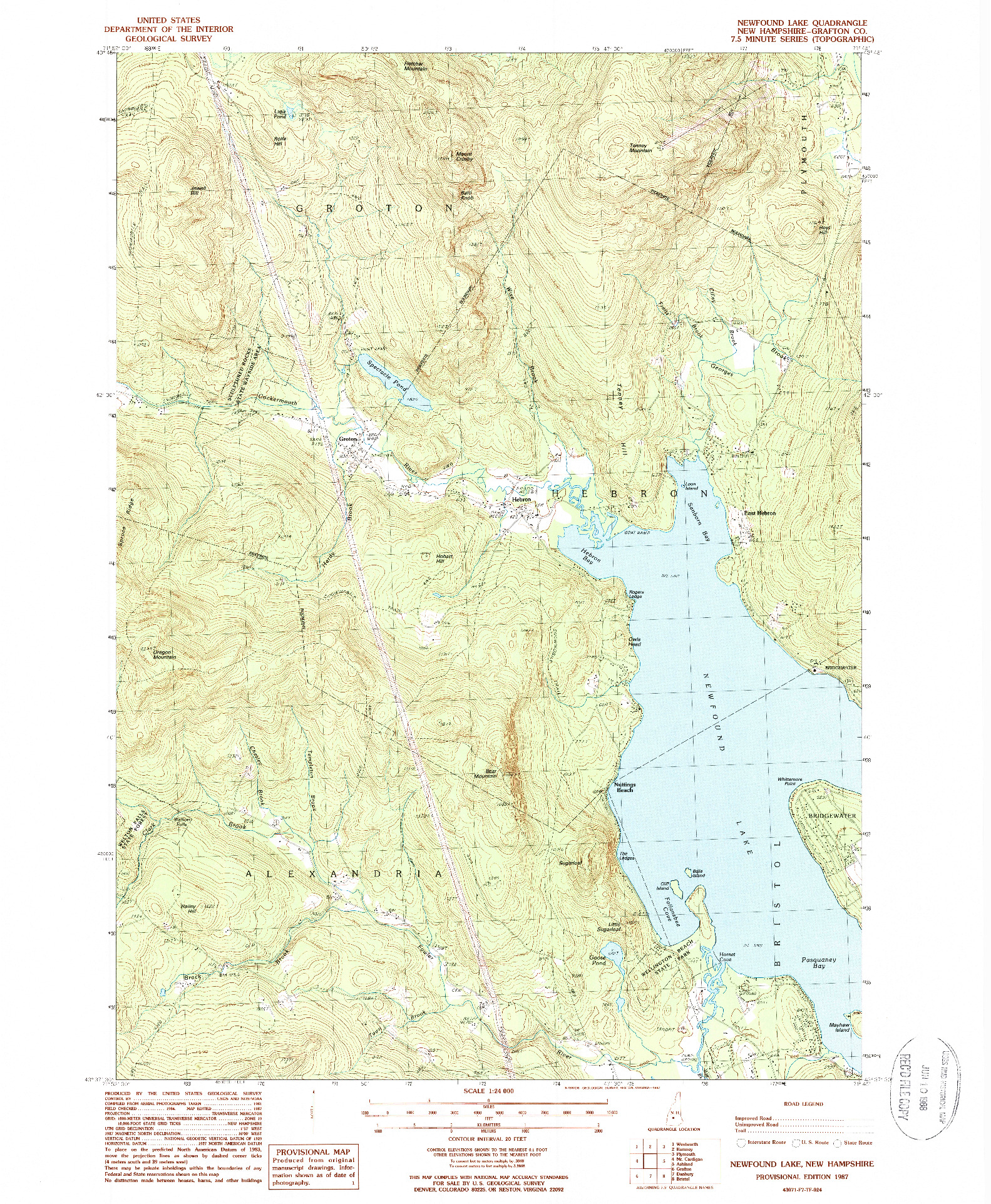USGS 1:24000-SCALE QUADRANGLE FOR NEWFOUND LAKE, NH 1987