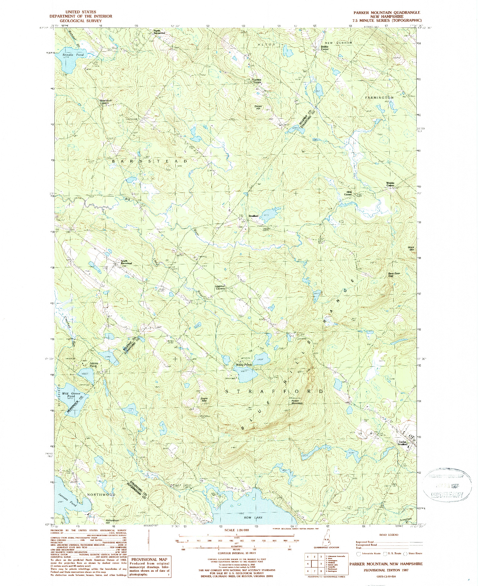 USGS 1:24000-SCALE QUADRANGLE FOR PARKER MOUNTAIN, NH 1987