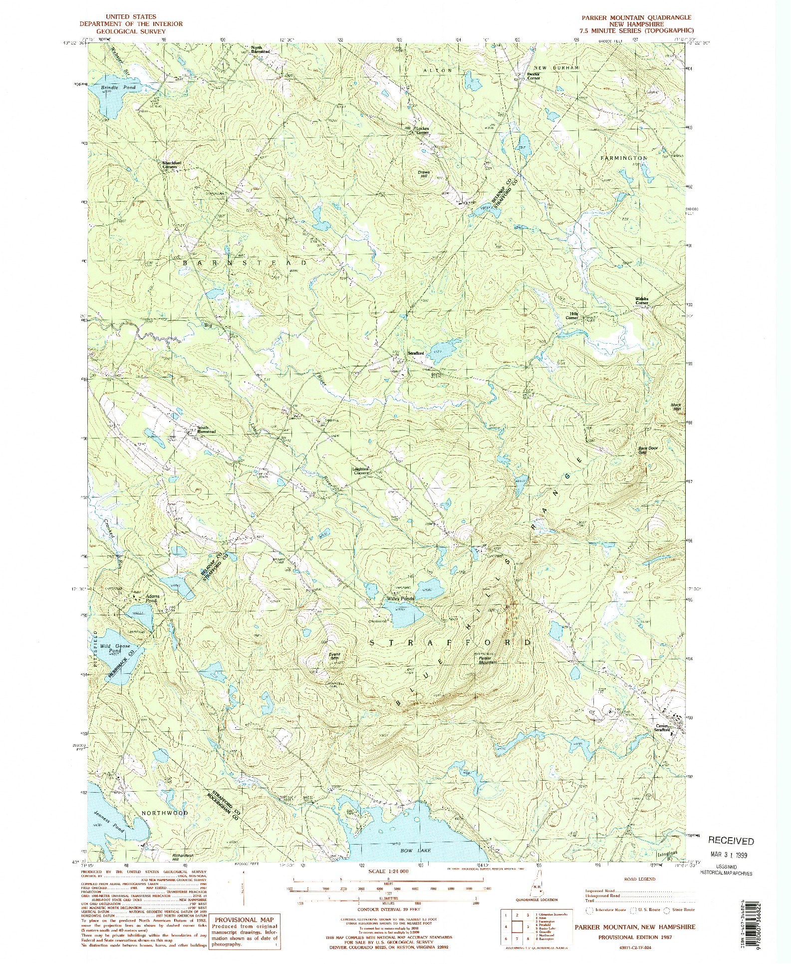 USGS 1:24000-SCALE QUADRANGLE FOR PARKER MOUNTAIN, NH 1987