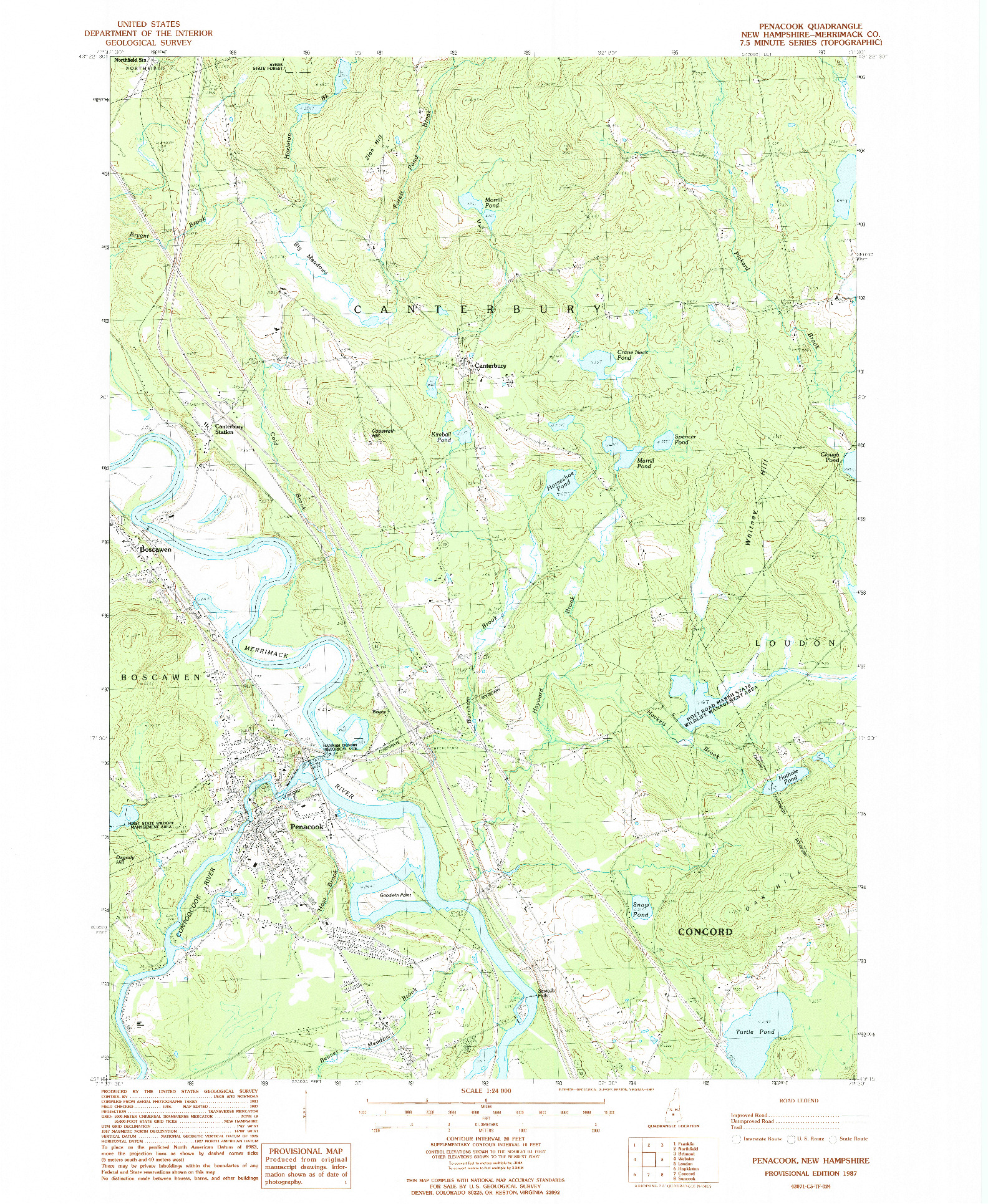 USGS 1:24000-SCALE QUADRANGLE FOR PENACOOK, NH 1987