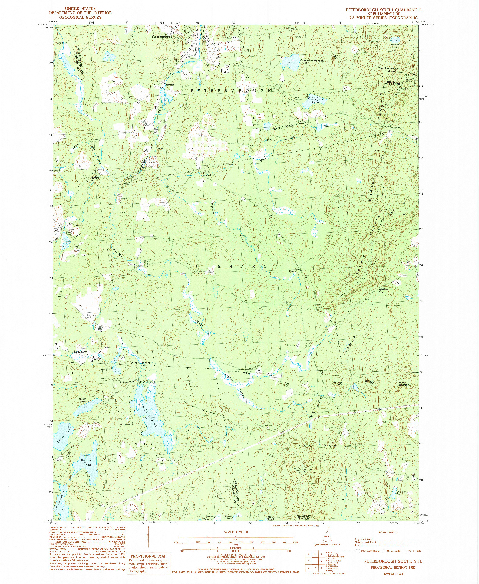 USGS 1:24000-SCALE QUADRANGLE FOR PETERBOROUGH SOUTH, NH 1987