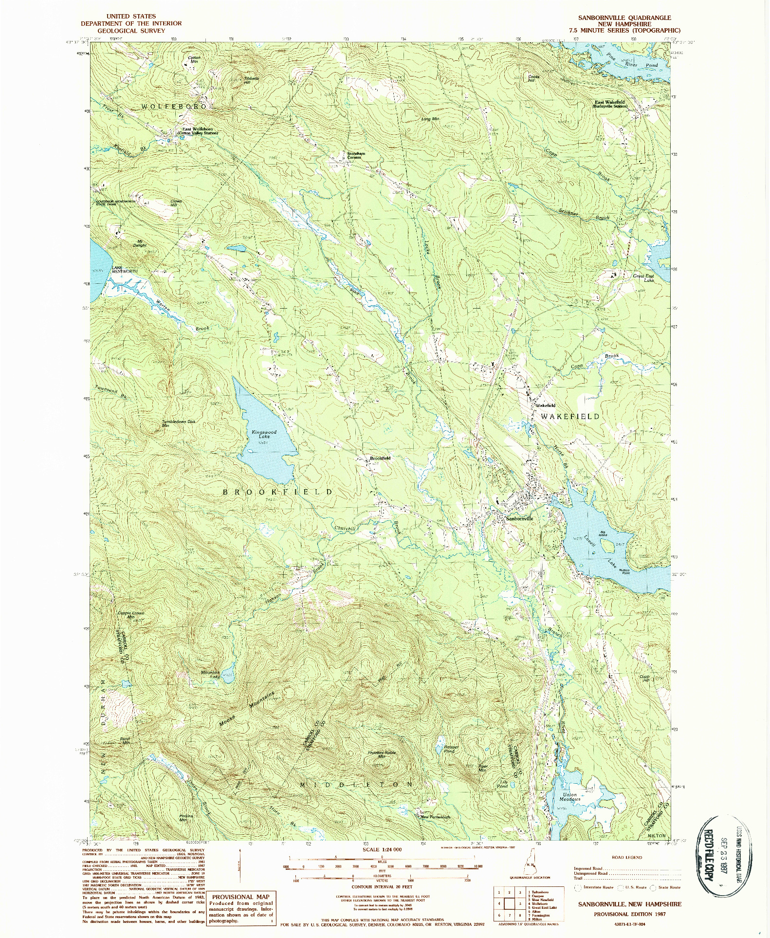 USGS 1:24000-SCALE QUADRANGLE FOR SANBORNVILLE, NH 1987