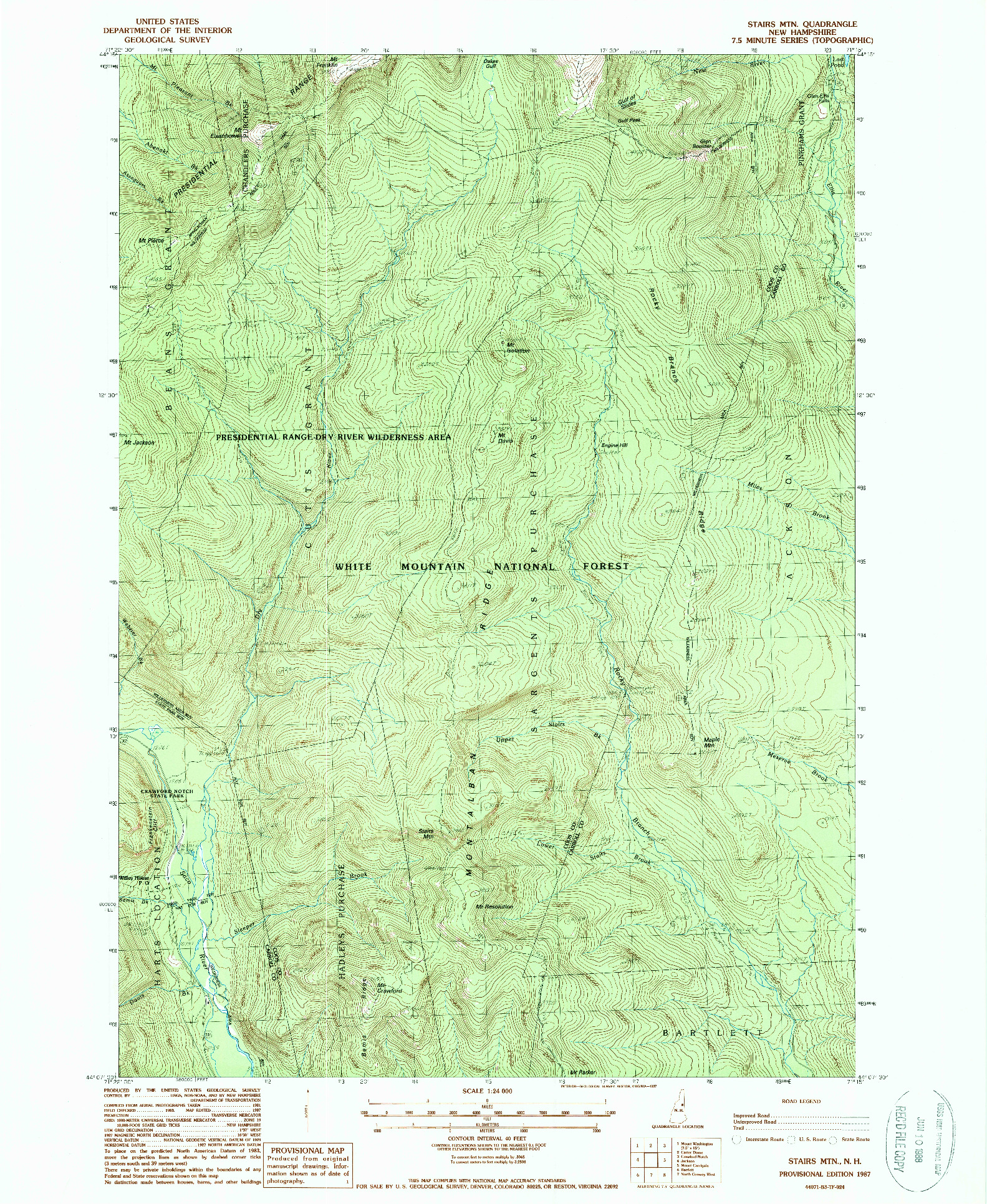 USGS 1:24000-SCALE QUADRANGLE FOR STAIRS MOUNTAIN, NH 1987