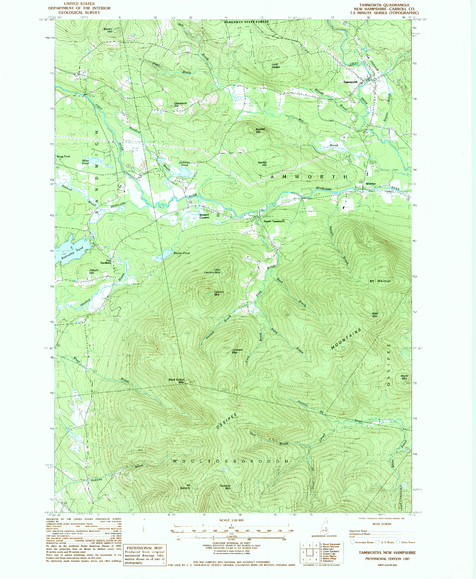 USGS 1:24000-SCALE QUADRANGLE FOR TAMWORTH, NH 1987