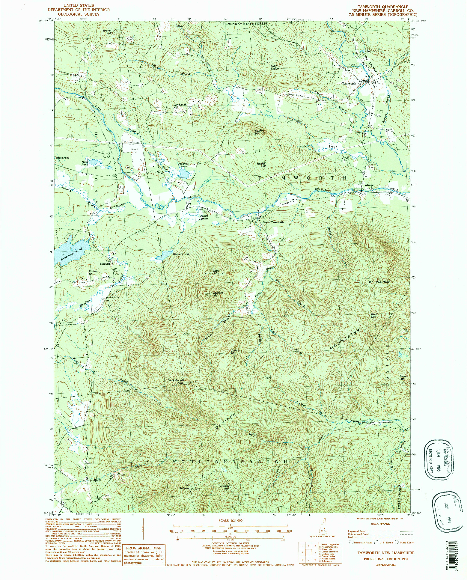USGS 1:24000-SCALE QUADRANGLE FOR TAMWORTH, NH 1987