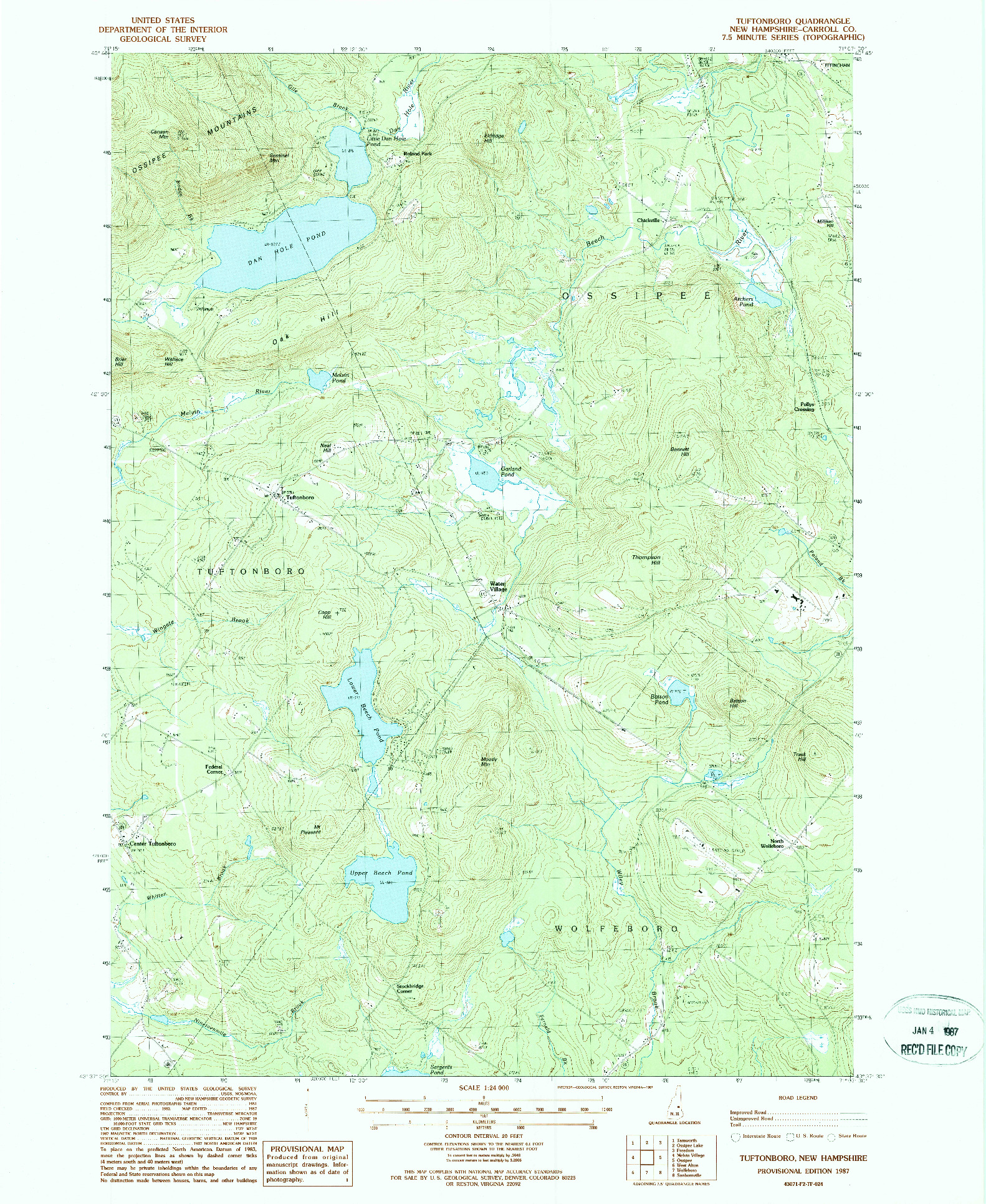USGS 1:24000-SCALE QUADRANGLE FOR TUFTONBORO, NH 1987