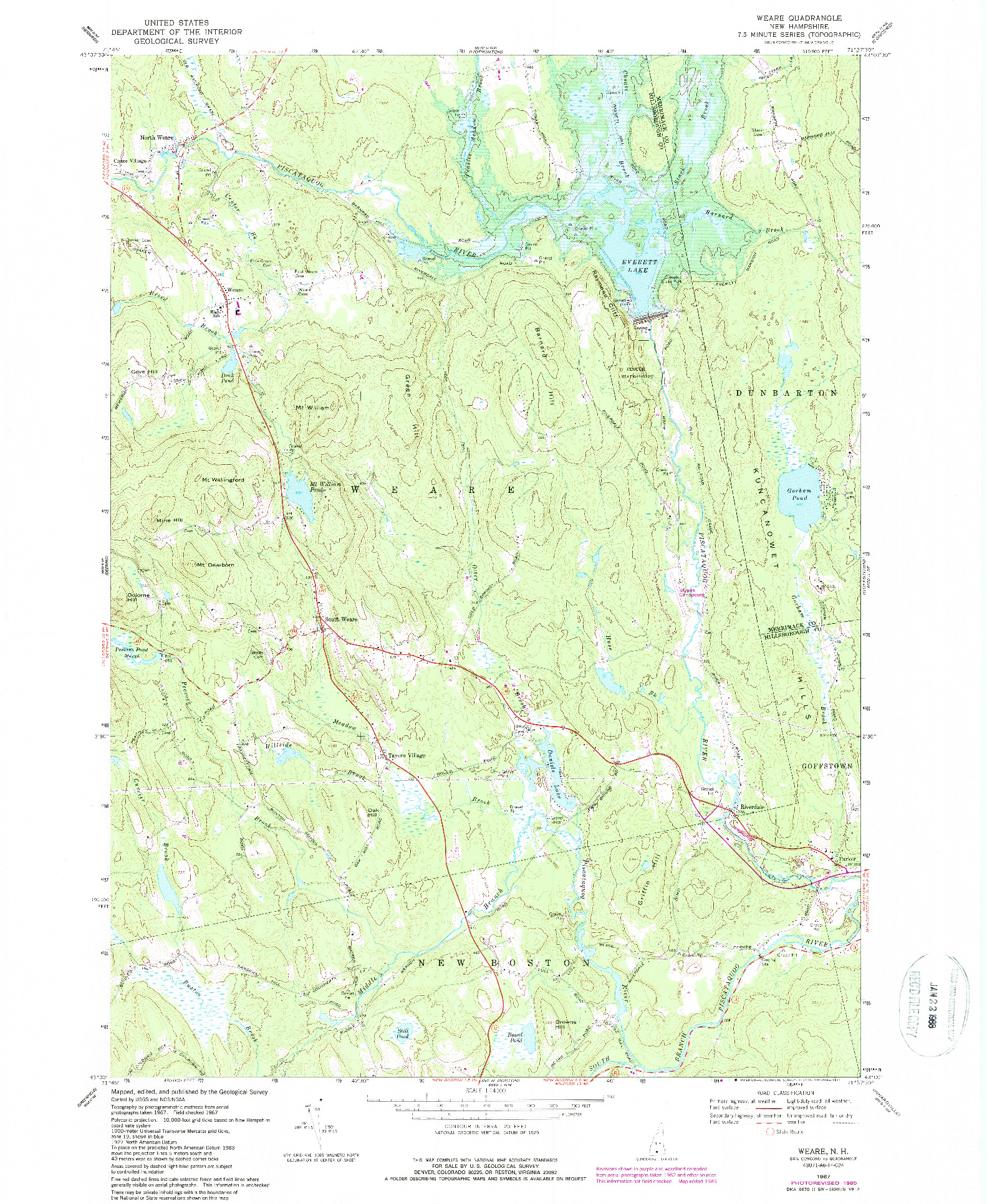 USGS 1:24000-SCALE QUADRANGLE FOR WEARE, NH 1967