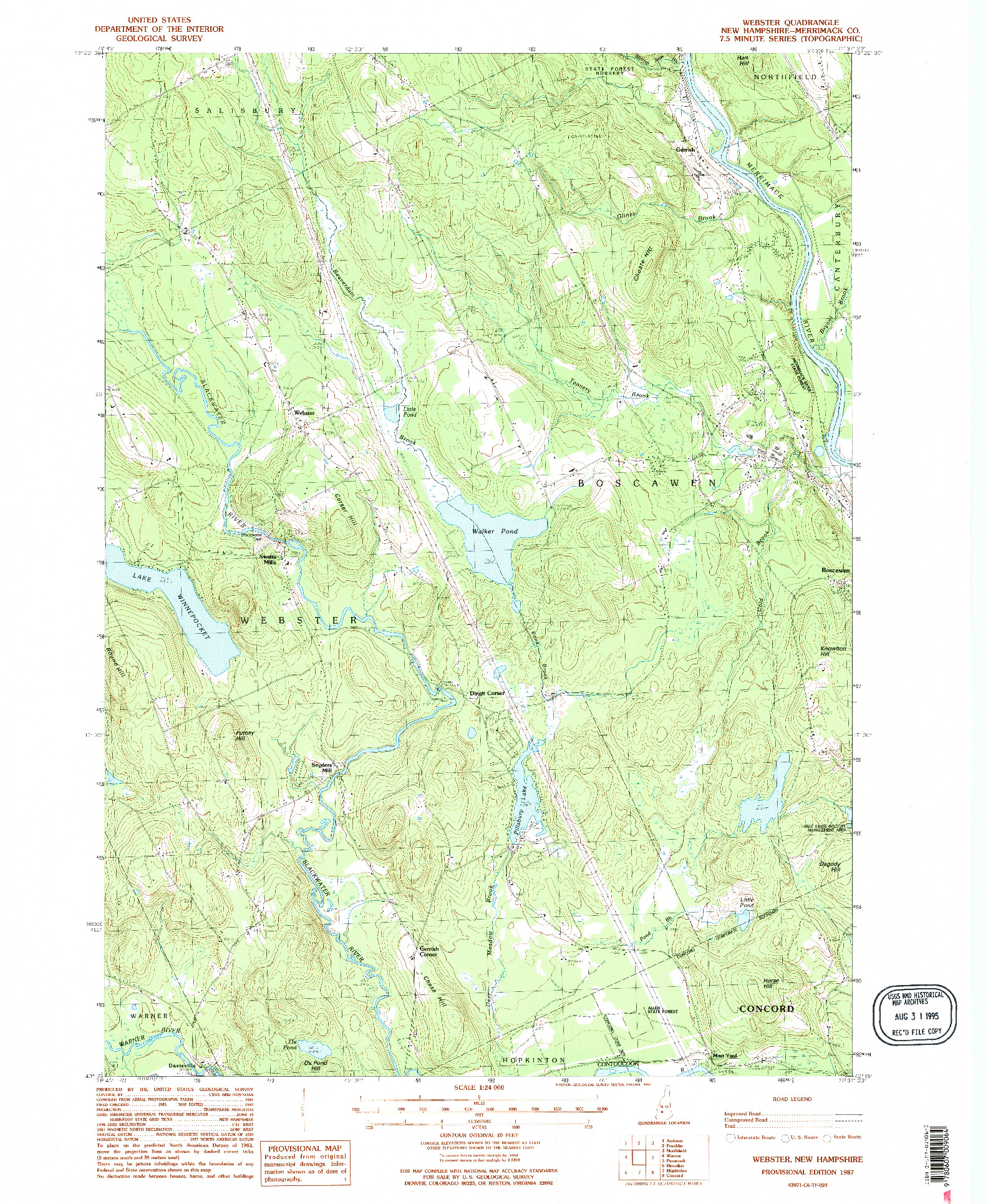 USGS 1:24000-SCALE QUADRANGLE FOR WEBSTER, NH 1987