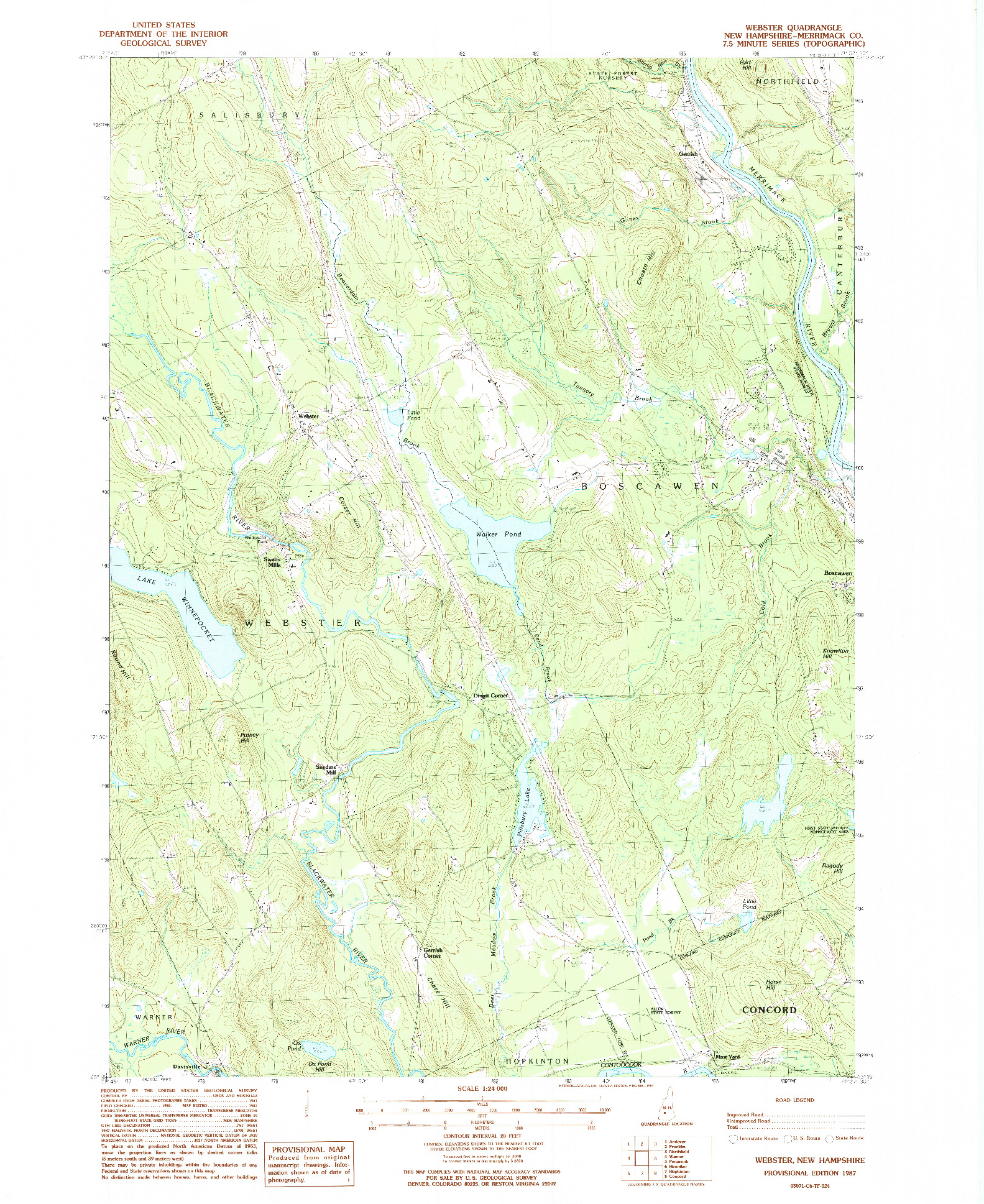 USGS 1:24000-SCALE QUADRANGLE FOR WEBSTER, NH 1987