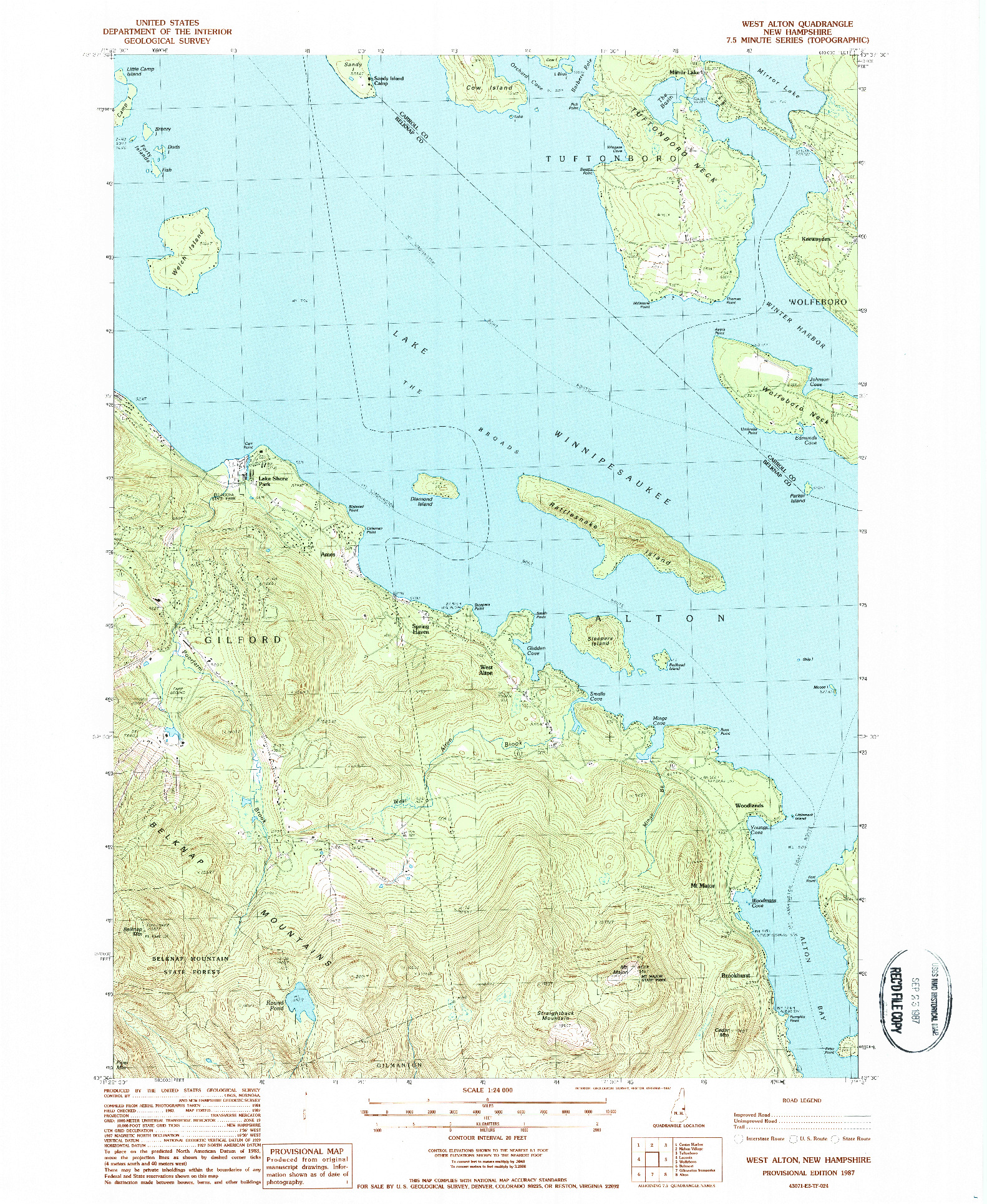 USGS 1:24000-SCALE QUADRANGLE FOR WEST ALTON, NH 1987