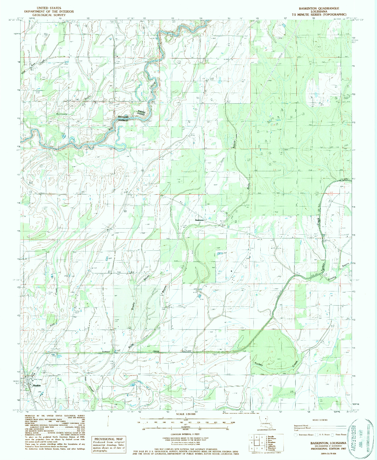 USGS 1:24000-SCALE QUADRANGLE FOR BASKINTON, LA 1987