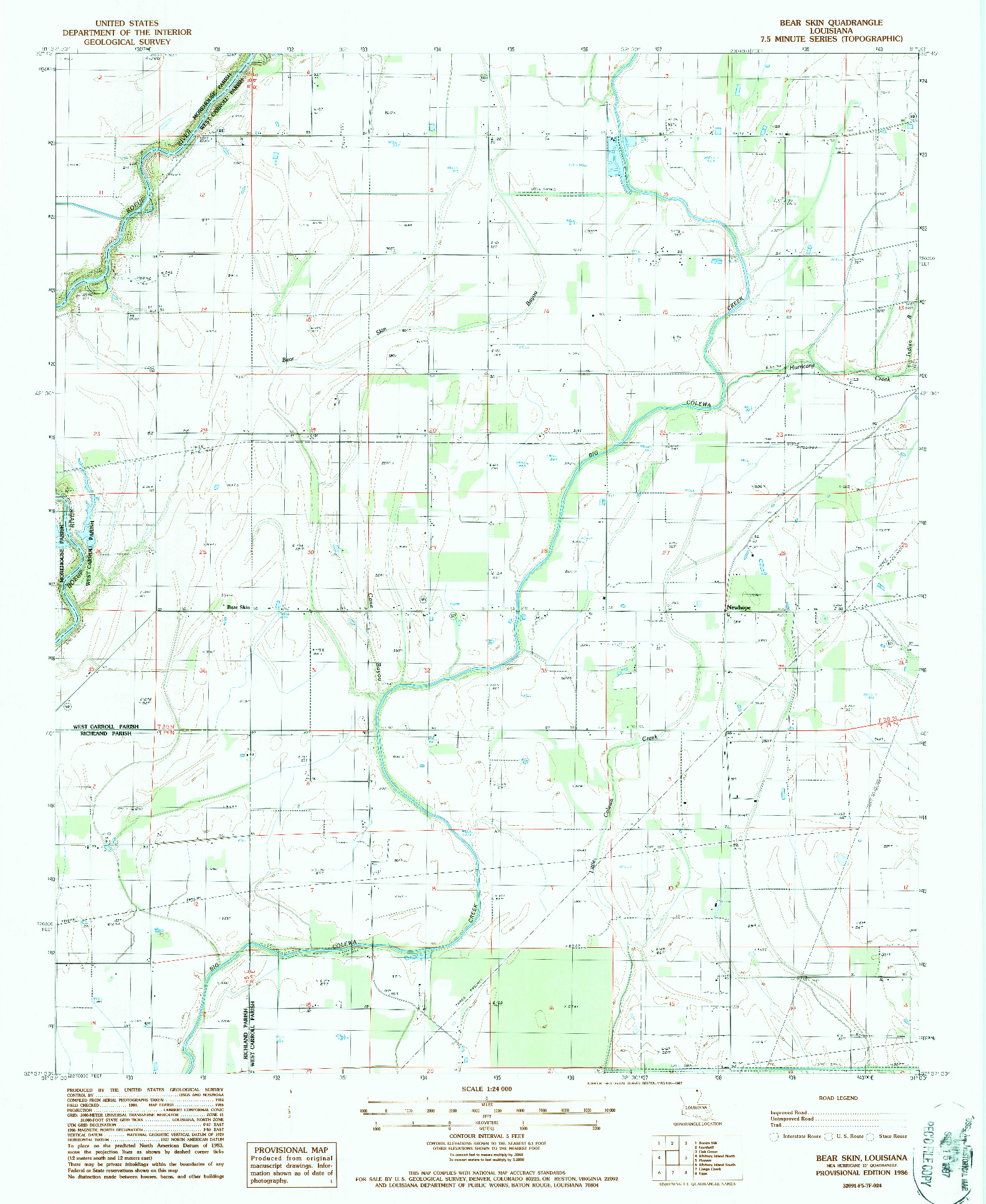 USGS 1:24000-SCALE QUADRANGLE FOR BEAR SKIN, LA 1986