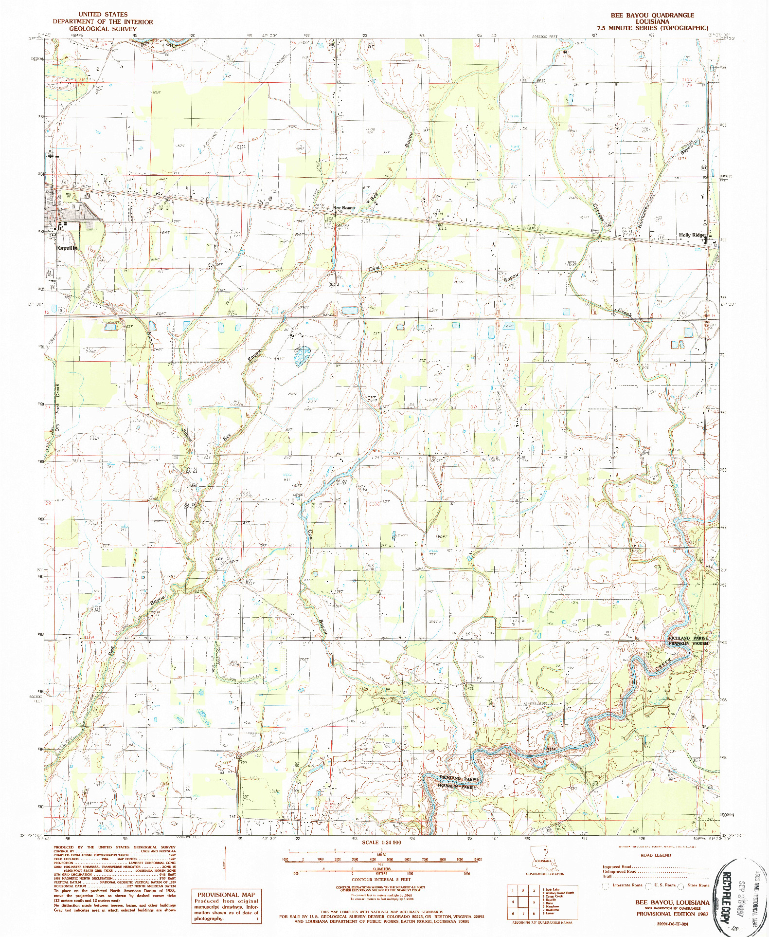 USGS 1:24000-SCALE QUADRANGLE FOR BEE BAYOU, LA 1987