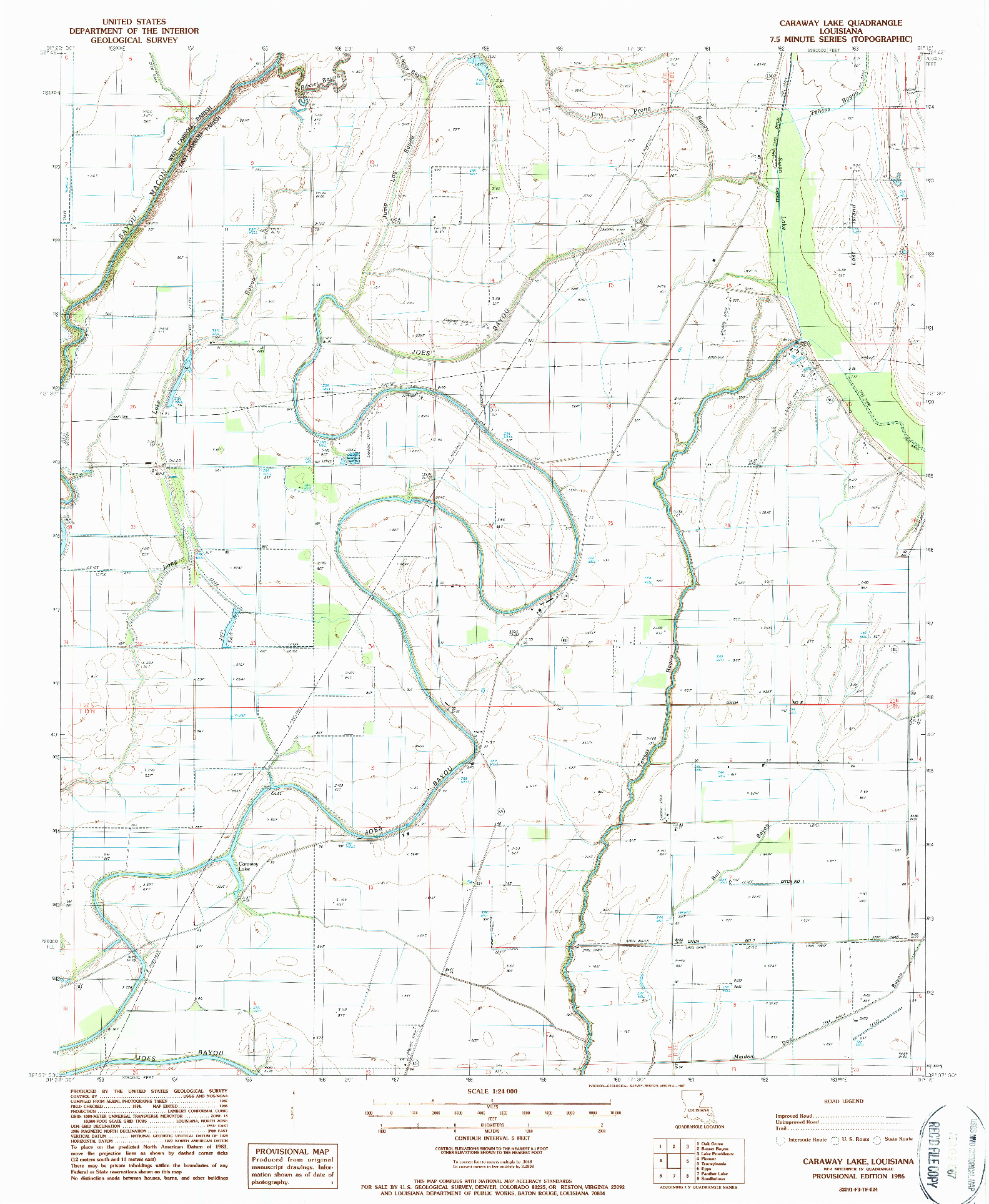 USGS 1:24000-SCALE QUADRANGLE FOR CARAWAY LAKE, LA 1986