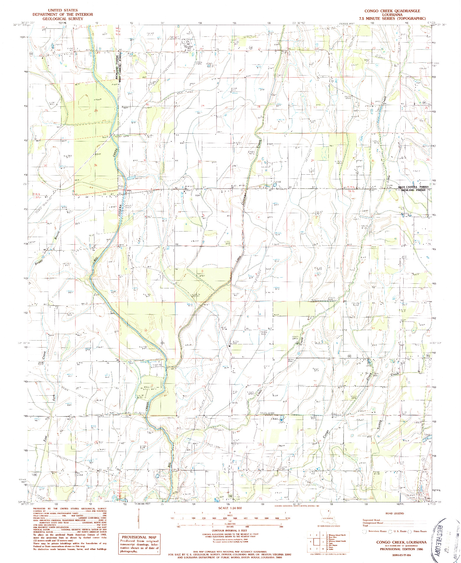 USGS 1:24000-SCALE QUADRANGLE FOR CONGO CREEK, LA 1986