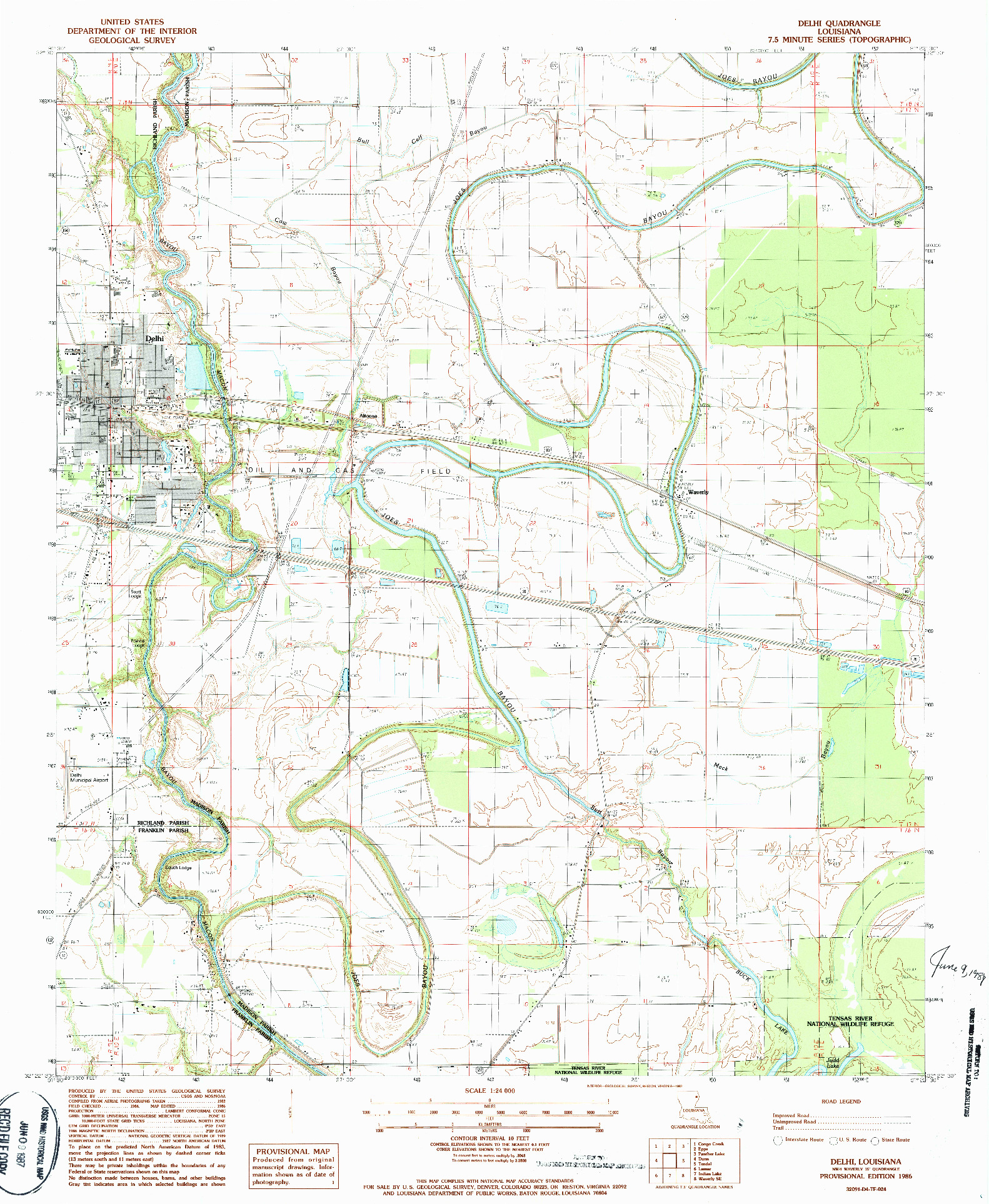 USGS 1:24000-SCALE QUADRANGLE FOR DELHI, LA 1986