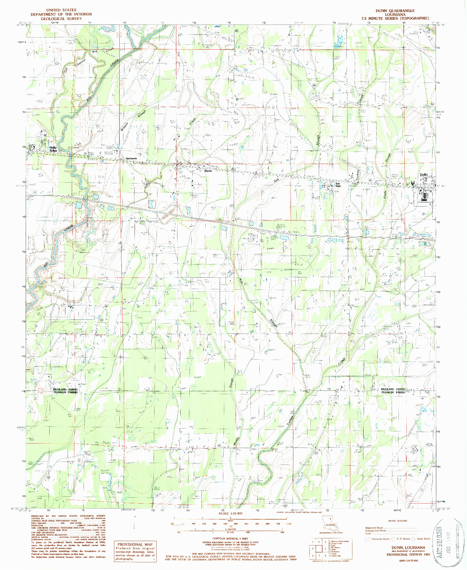 USGS 1:24000-SCALE QUADRANGLE FOR DUNN, LA 1987