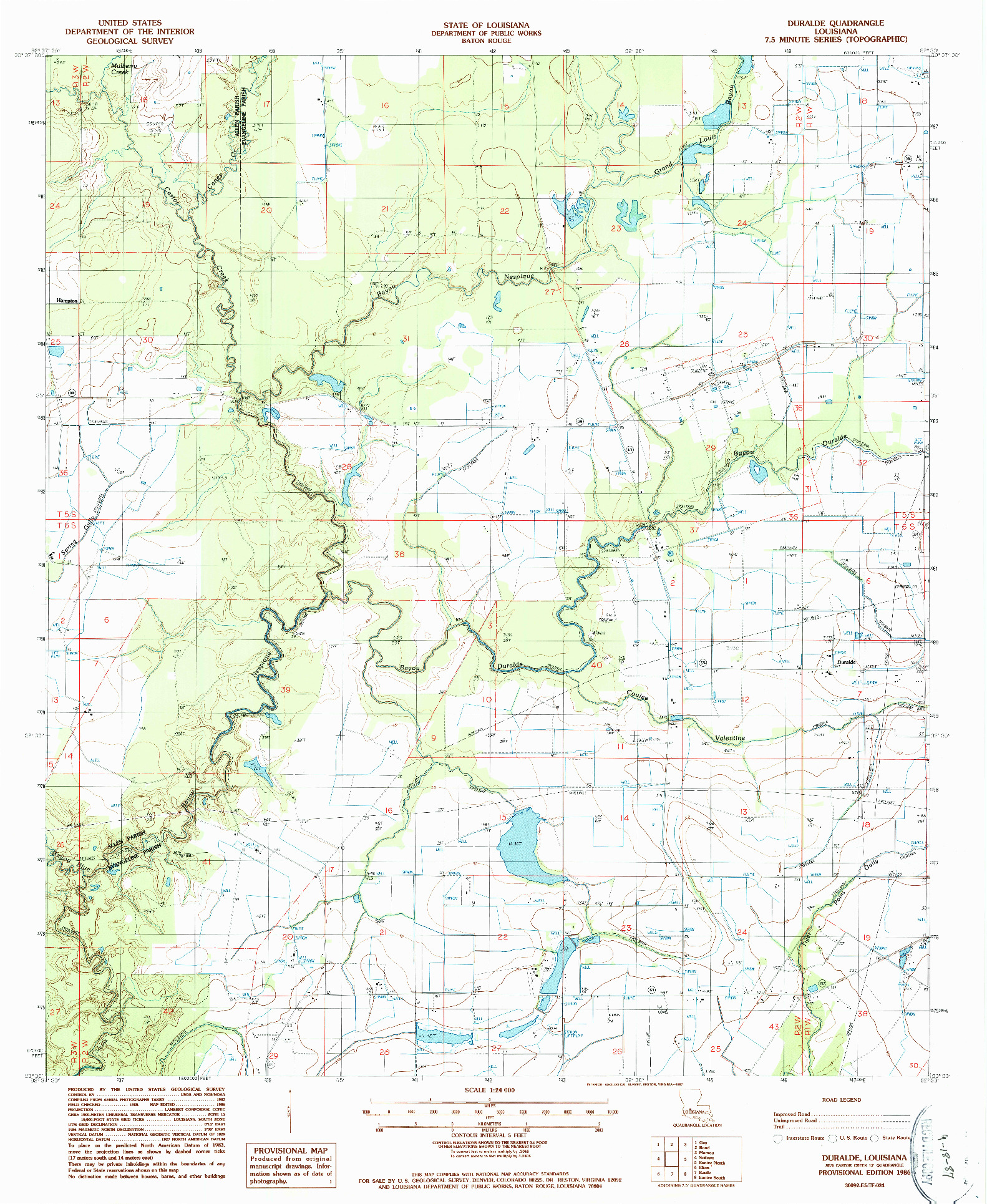 USGS 1:24000-SCALE QUADRANGLE FOR DURALDE, LA 1986