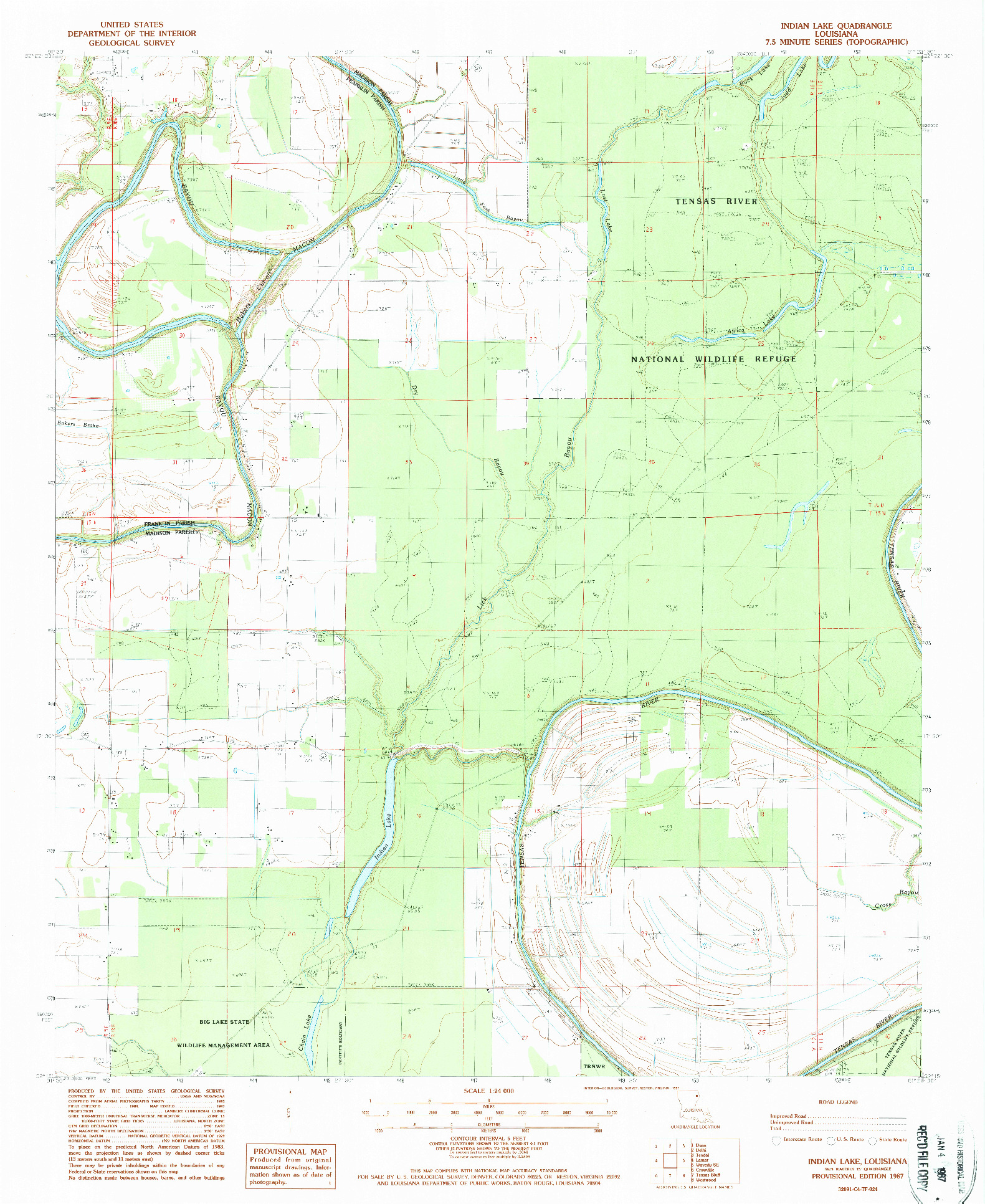 USGS 1:24000-SCALE QUADRANGLE FOR INDIAN LAKE, LA 1987