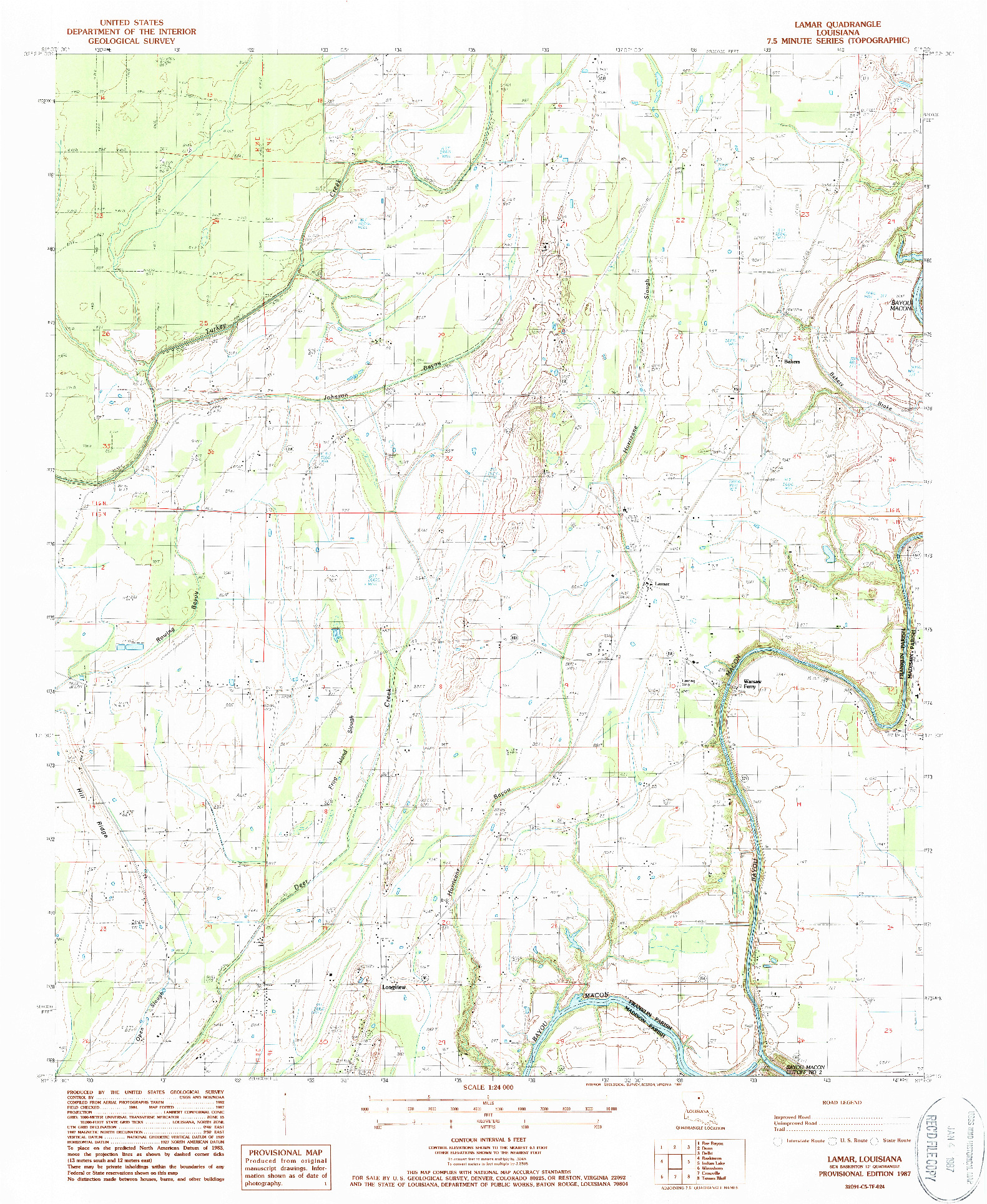 USGS 1:24000-SCALE QUADRANGLE FOR LAMAR, LA 1987