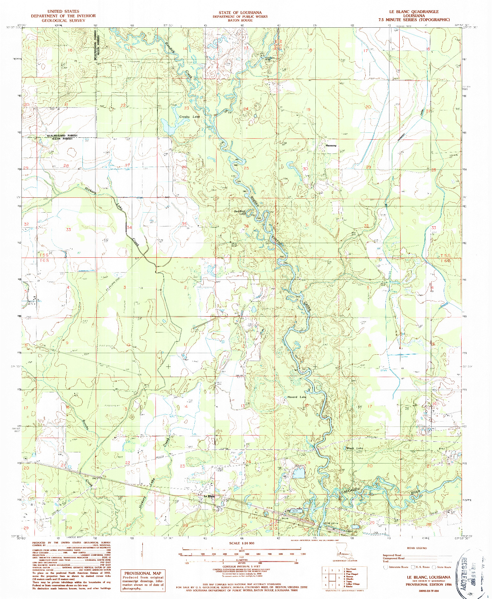 USGS 1:24000-SCALE QUADRANGLE FOR LE BLANC, LA 1986
