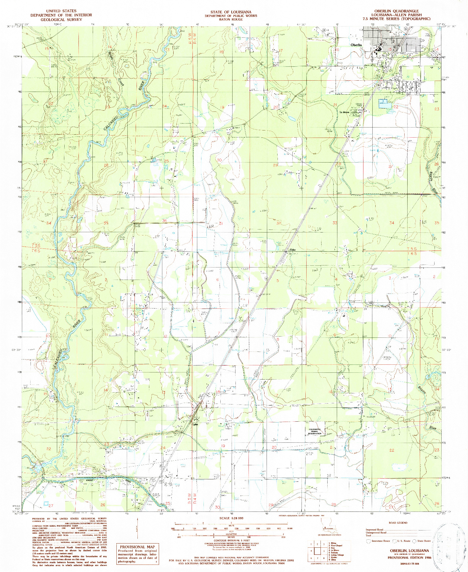 USGS 1:24000-SCALE QUADRANGLE FOR OBERLIN, LA 1986