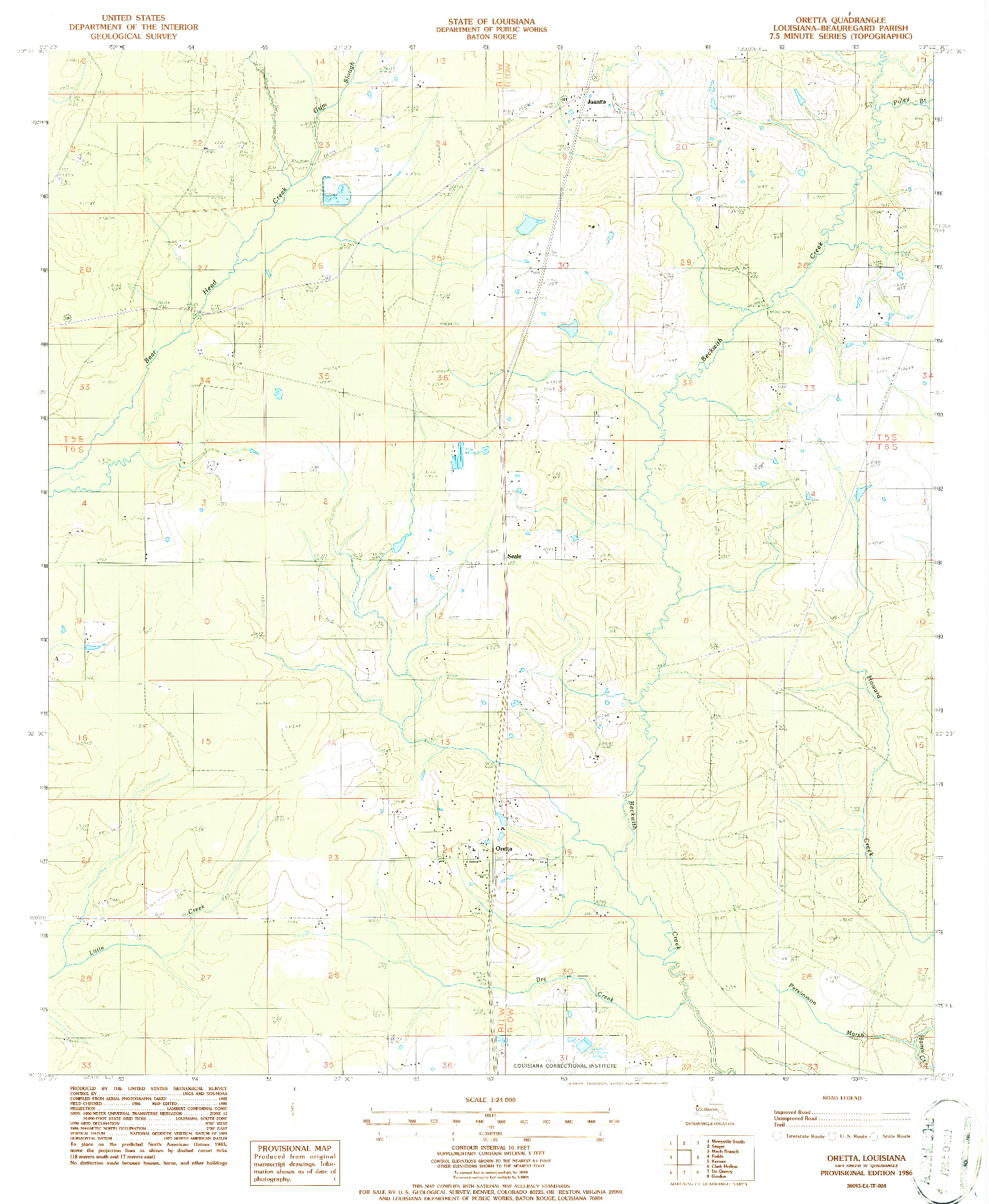 USGS 1:24000-SCALE QUADRANGLE FOR ORETTA, LA 1986