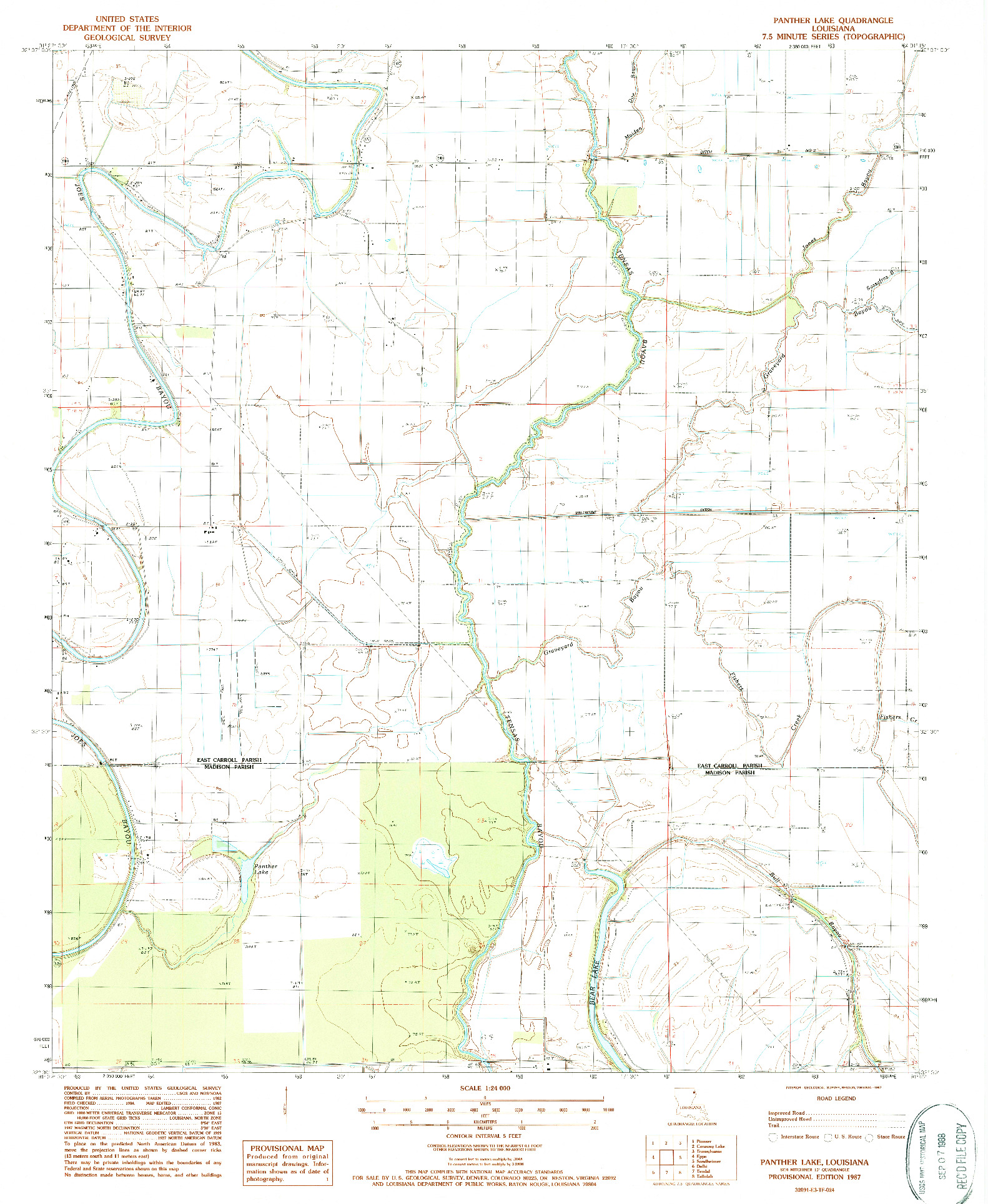 USGS 1:24000-SCALE QUADRANGLE FOR PANTHER LAKE, LA 1987