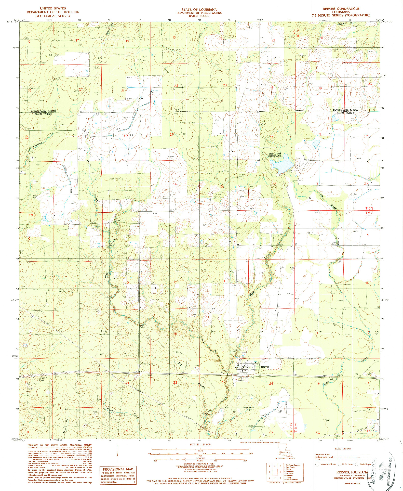 USGS 1:24000-SCALE QUADRANGLE FOR REEVES, LA 1986