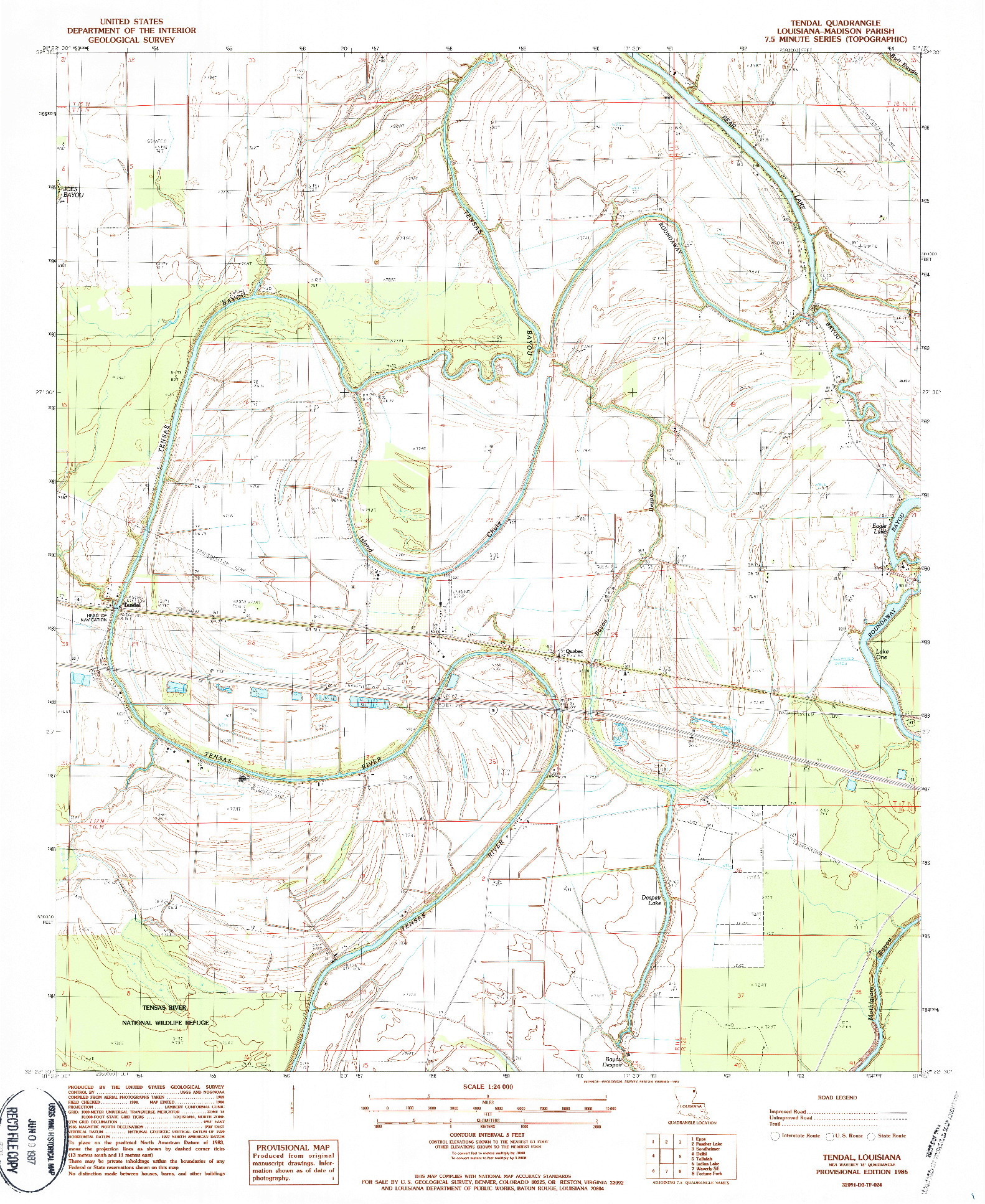USGS 1:24000-SCALE QUADRANGLE FOR TENDAL, LA 1986